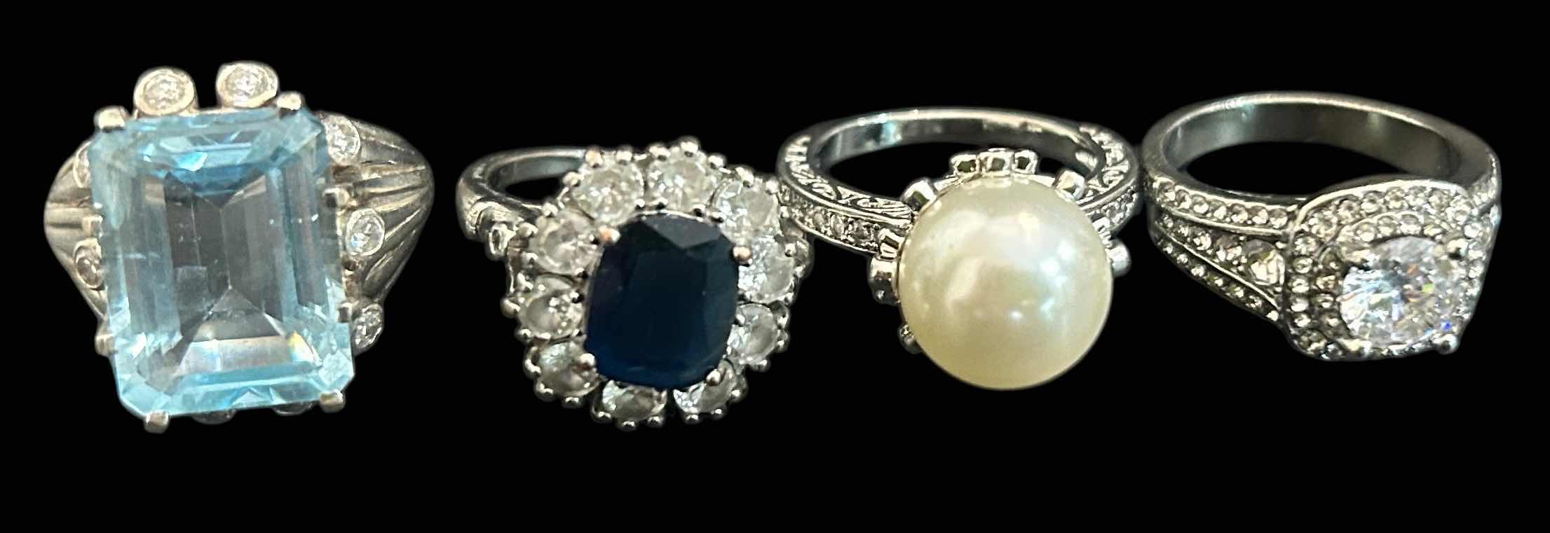 Photo 1 of 4- GOLD & SILVER TONE W FAUX GEMSTONE RINGS (APPROX SIZE 7-8)