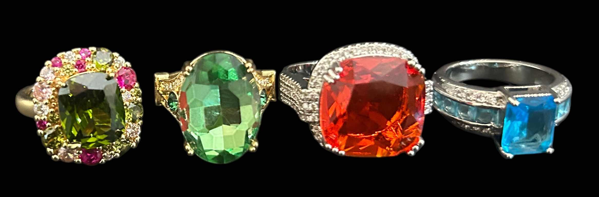 Photo 1 of 4-GOLD & SILVER TONE COLORFUL FAUX GEMSTONE RINGS (APPROX SIZE 7-8)