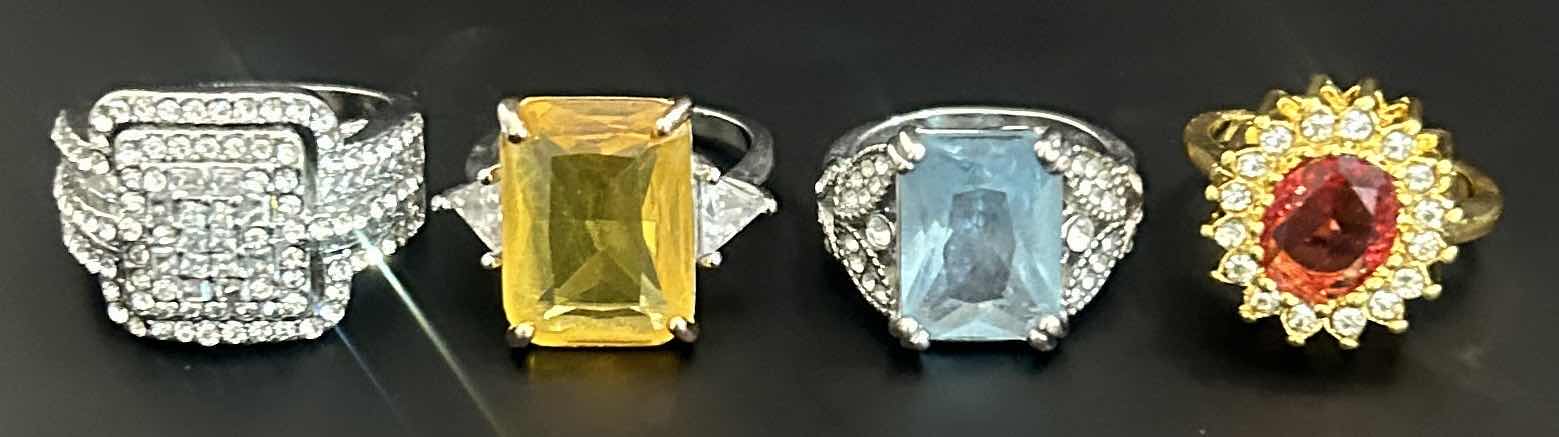 Photo 1 of 4-GOLD & SILVER TONE FAUX GEMSTONE RINGS (APPROX SIZE 7-8) 