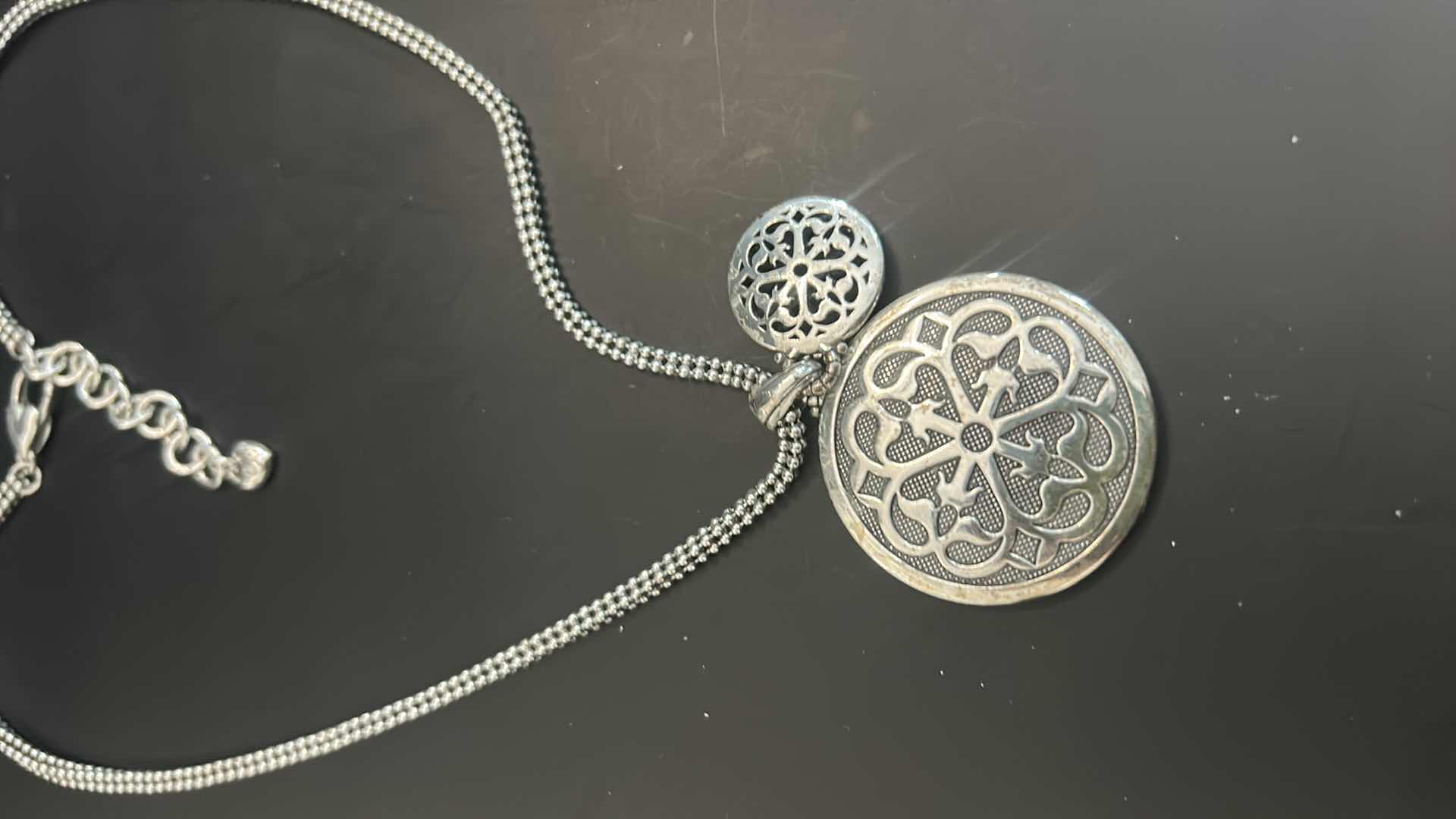 Photo 1 of BRIGHTON 17" DOUBLE PENDANT SILVER TONE NECKLACE 