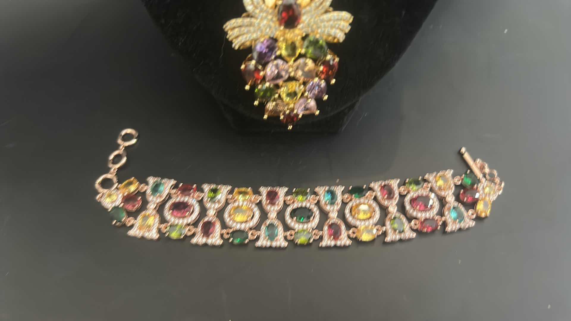 Photo 1 of GOLD TONE MULTICOLORED FAUX GEMSTONE NECKLACE W MATCHING EARRINGS