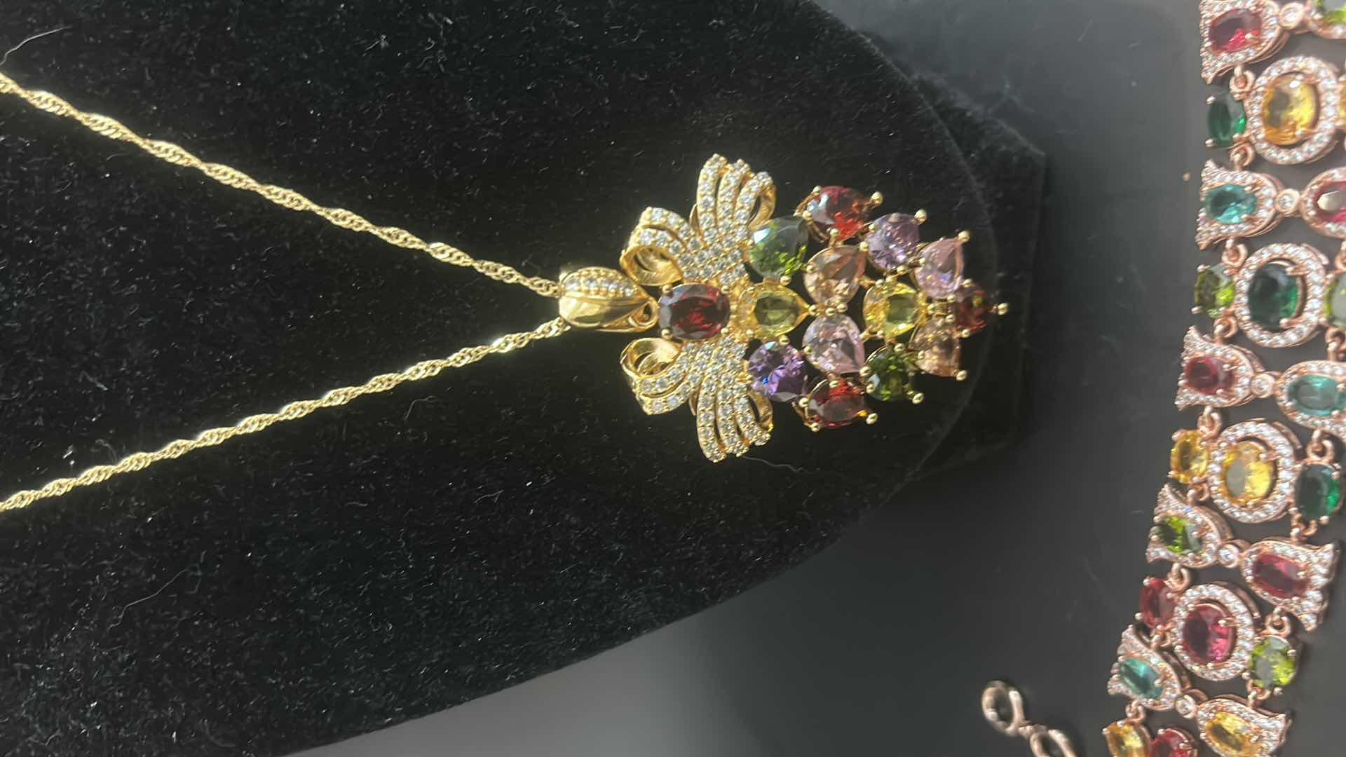 Photo 1 of GOLD TONE MULTICOLORED FAUX GEMSTONE NECKLACE W MATCHING EARRINGS