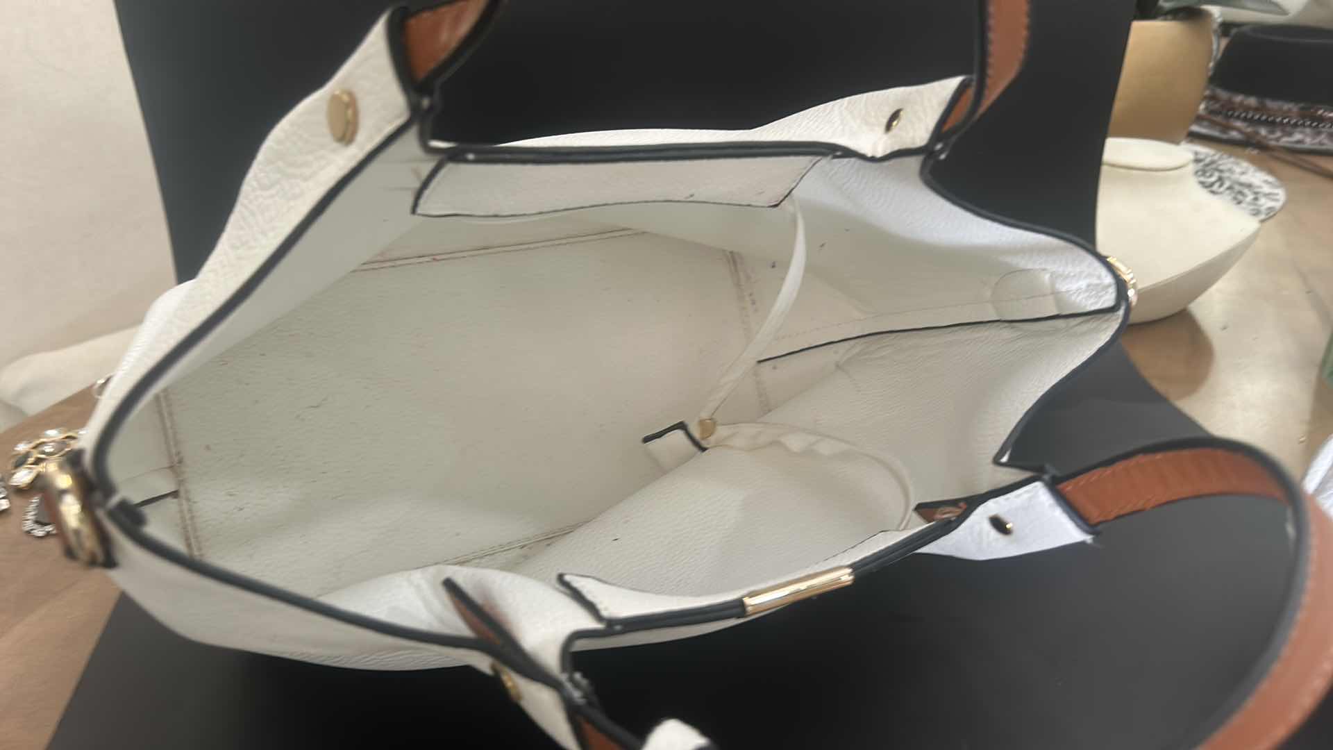 Photo 1 of WHITE TOTE HANDBAG & WHITE COSMETIC BAG
