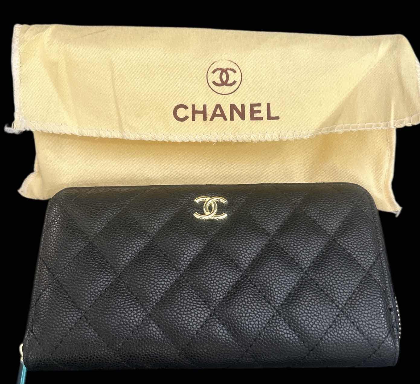 Photo 1 of  AUTHENTIC "CHANEL" BLACK QUILTED CAVIAR LEATHER W GOLD-TONE CC HARDWARE WALLET (WITH COA)
