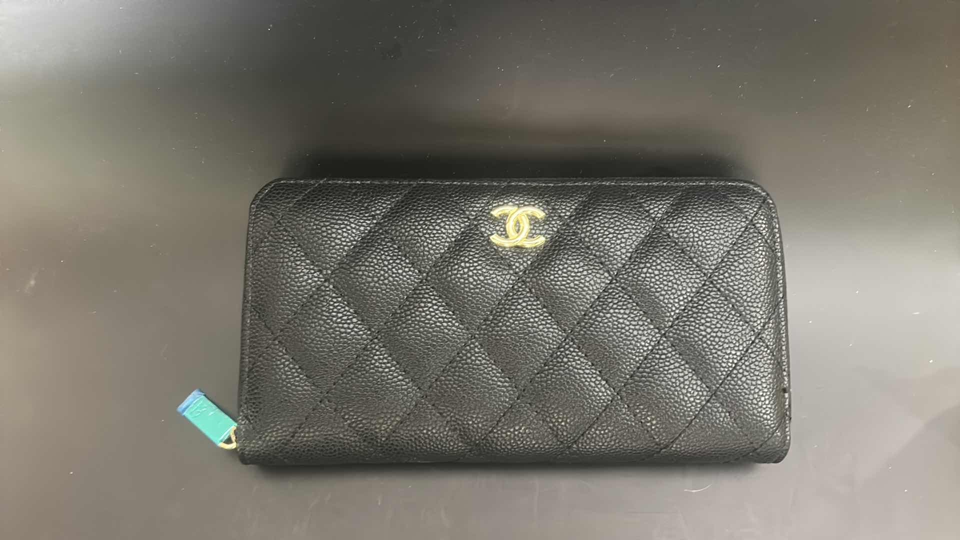 Photo 1 of AUTHENTIC "CHANEL" BLACK QUILTED CAVIAR LEATHER W GOLD-TONE CC HARDWARE WALLET (WITH COA)