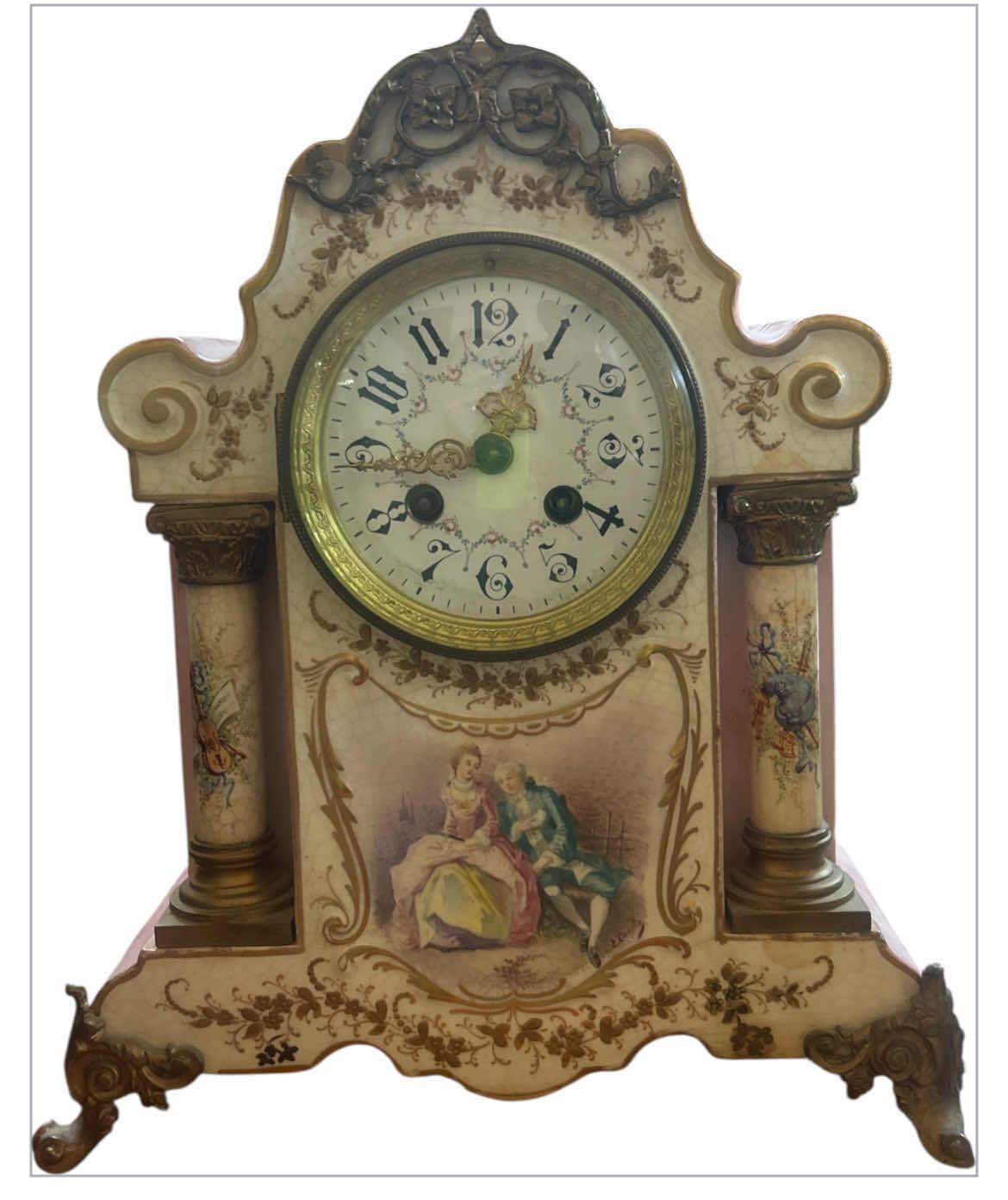 Photo 1 of ANTIQUE 1750 FRENCH COBALT PORCELAIN, E. CARELLE SIGNED MANTLE CLOCK H12.5”