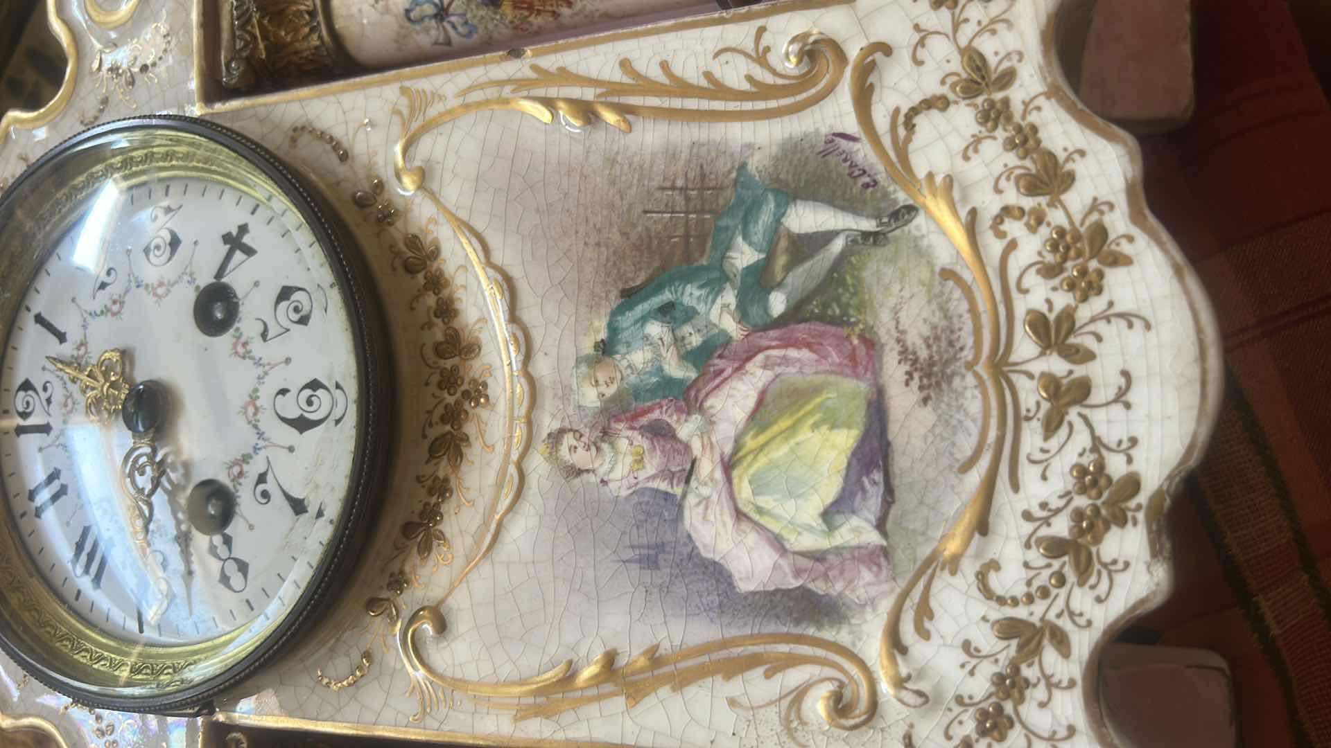 Photo 1 of ANTIQUE 1750 FRENCH COBALT PORCELAIN,  E. CARELLE  SIGNED  MANTLE CLOCK H12.5”
