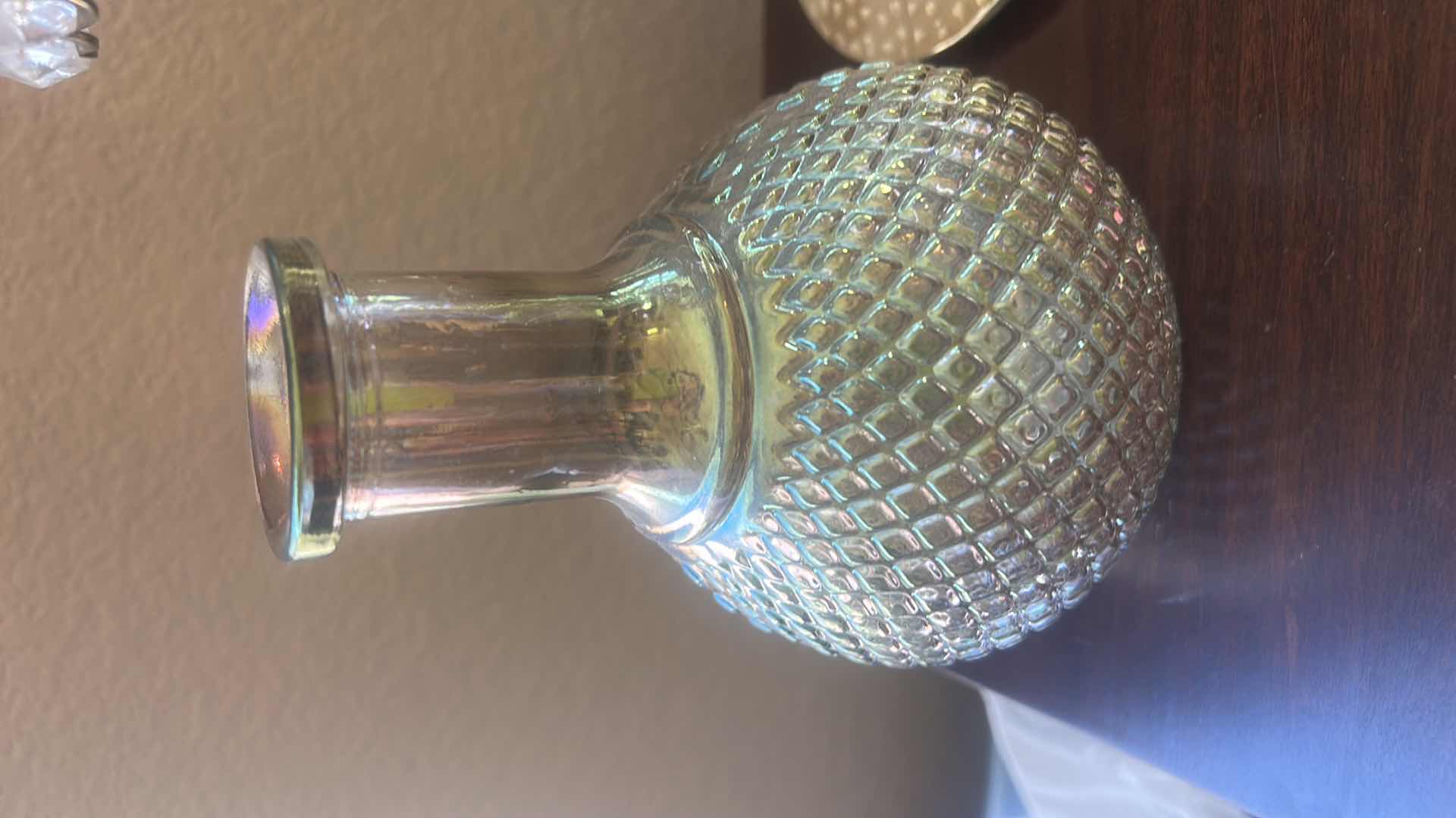 Photo 1 of HOME DECOR - SMALL LAMP H13.5” , LEAD CRYSTAL VASE MADE IN GERMANY, IRIDESCENT GLASS VASE