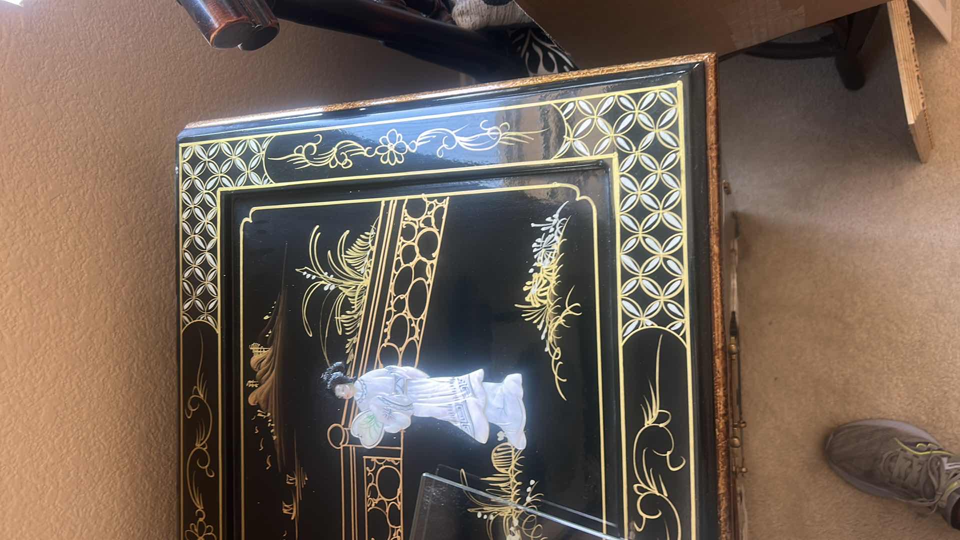 Photo 1 of GOLD TRIM BLACK LACQUER MOTHER OF PEARL SIDEBOARD 
47 1/2” x 16 1/2” x H33 1/2
