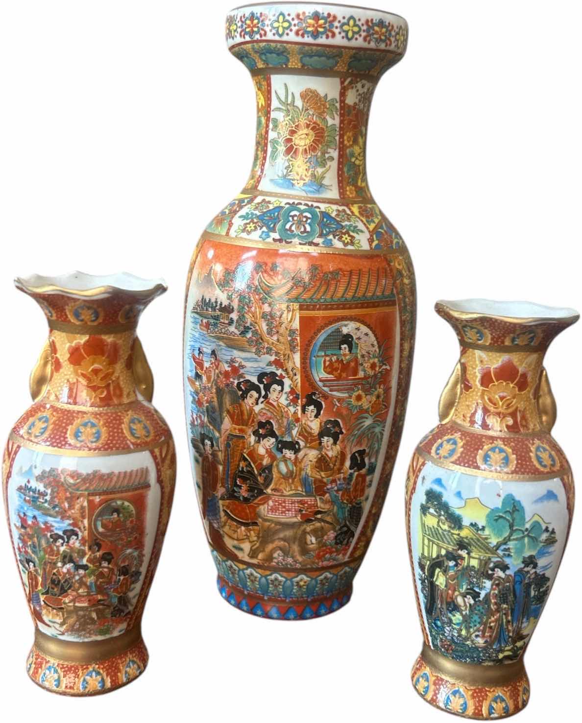 Photo 1 of 3 PORCELAIN VASES MADE IN CHINA ( TALLEST H 10”)