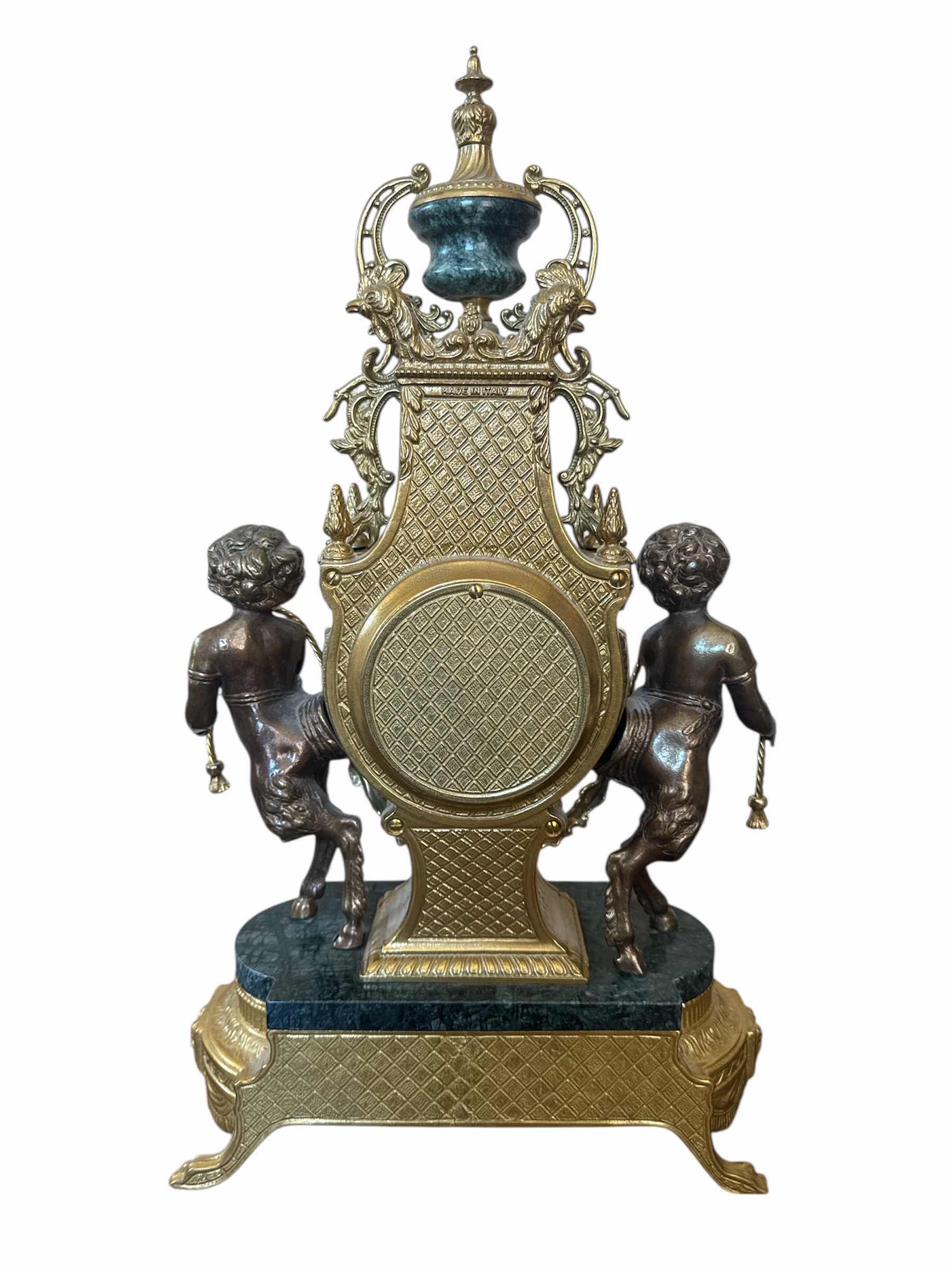 Photo 1 of VINTAGE IMPERIAL BREVETTATO ITALIAN BRASS AND MARBLE WITH CHERUBS CLOCK 

14” X 8” X H24.5”