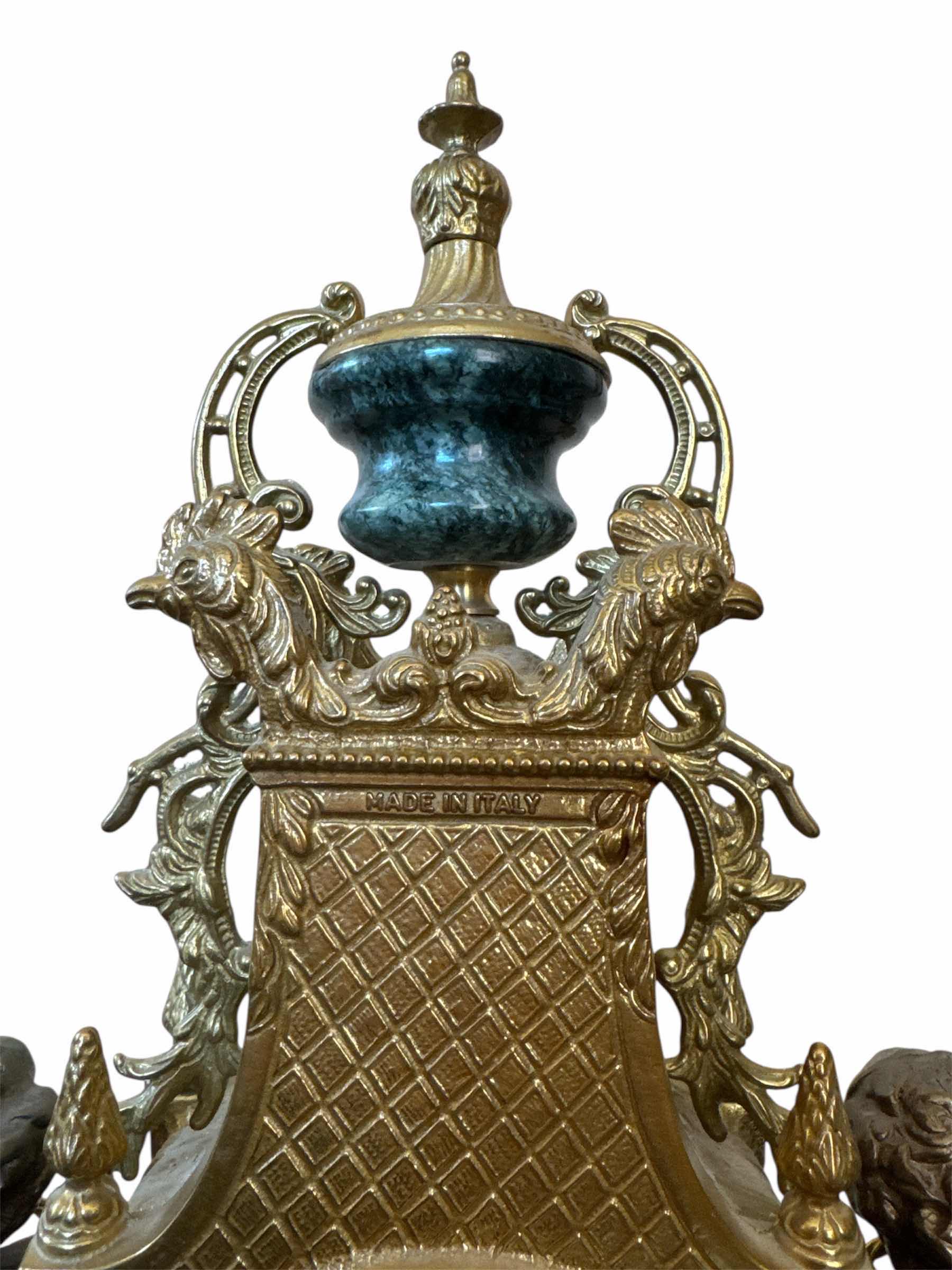 Photo 1 of VINTAGE IMPERIAL BREVETTATO ITALIAN BRASS AND MARBLE WITH CHERUBS CLOCK 

14” X 8” X H24.5”