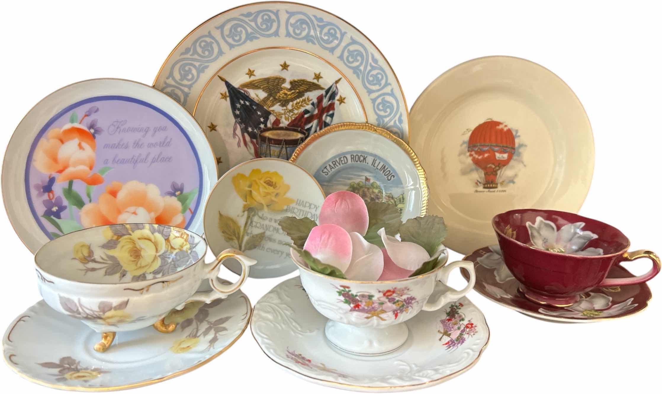 Photo 1 of 5 DECORATIVE PLATES, 3 CUP AND SAUCER SETS