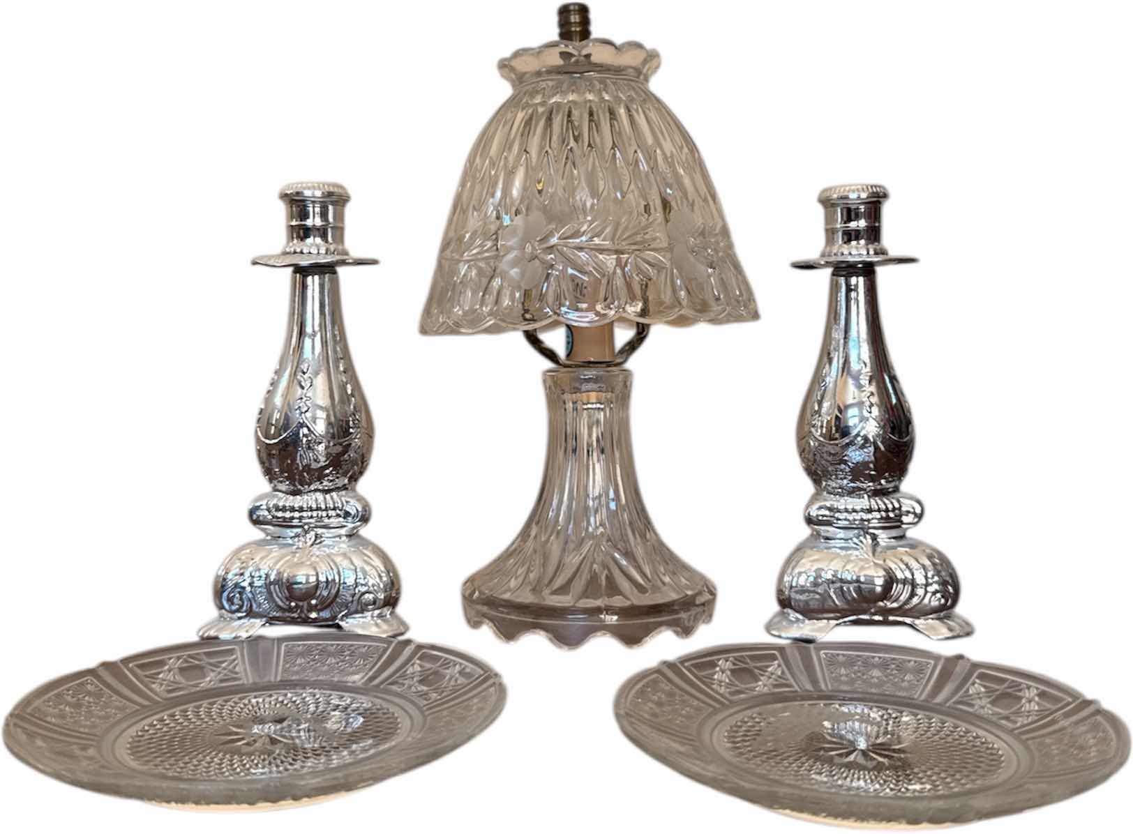 Photo 1 of 5- VINTAGE PRINCESS HOUSE CRYSTAL LAMP, CANDLE HOLDERS,  DESERT PLATES

H12” AND SMALLER
