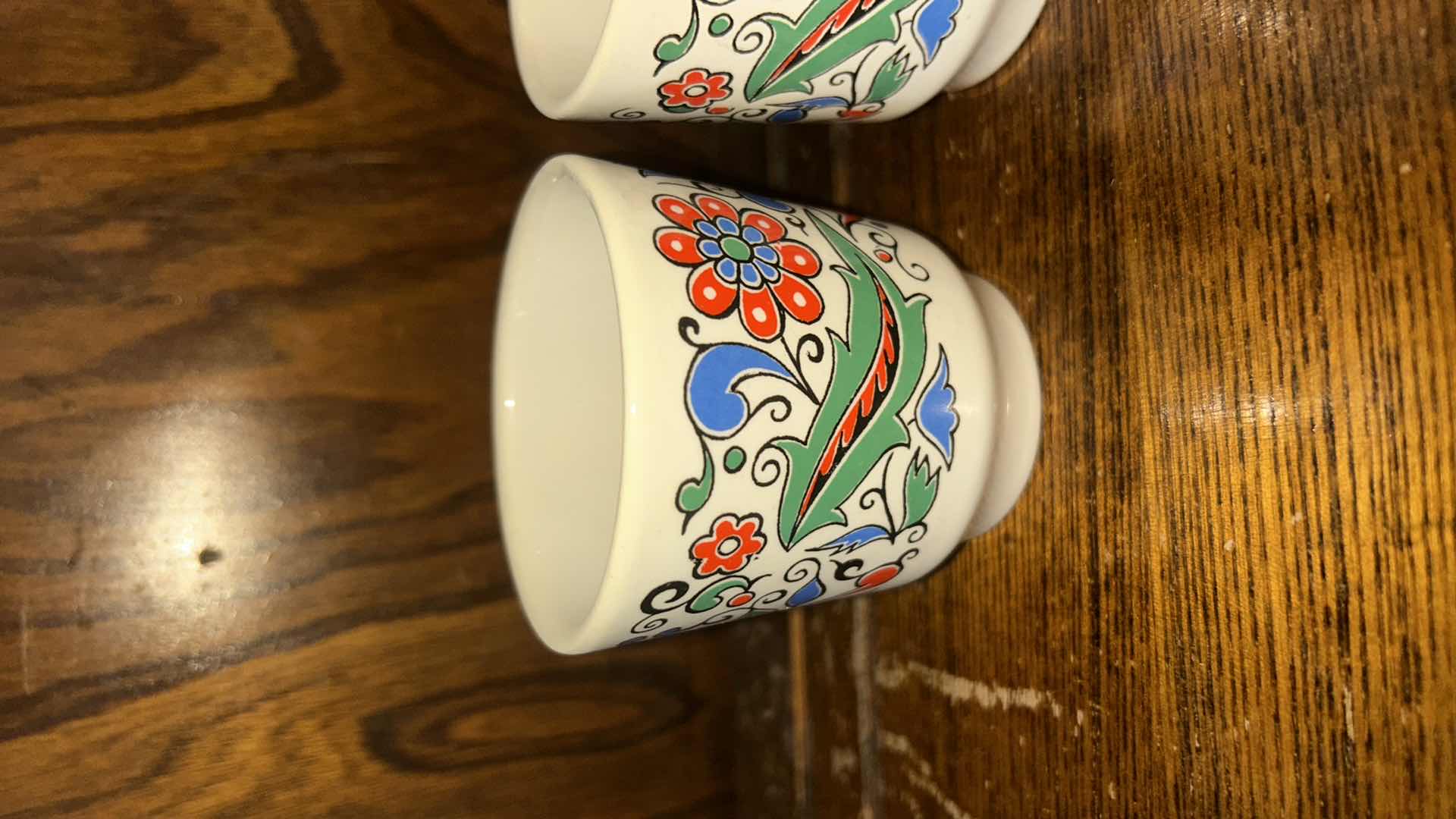 Photo 1 of 5 METAXA KERAMIKOS ATHENS GREECE CERAMIC CUPS WITH FOLK ART FLORAL DESIGN. H3”
