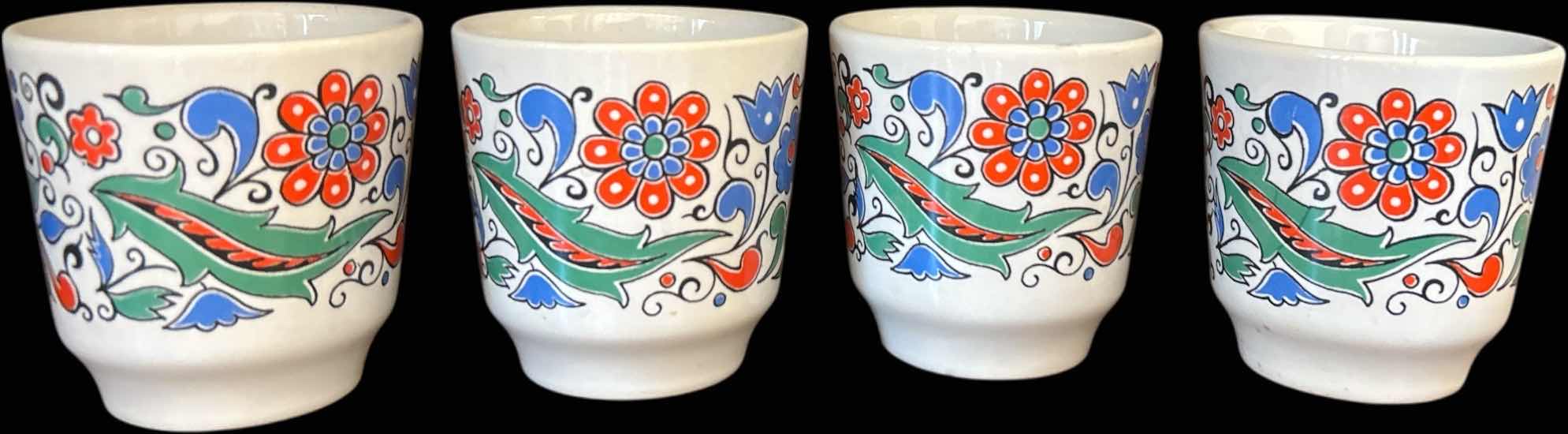 Photo 1 of 5 METAXA KERAMIKOS ATHENS GREECE CERAMIC CUPS WITH FOLK ART FLORAL DESIGN. H3”