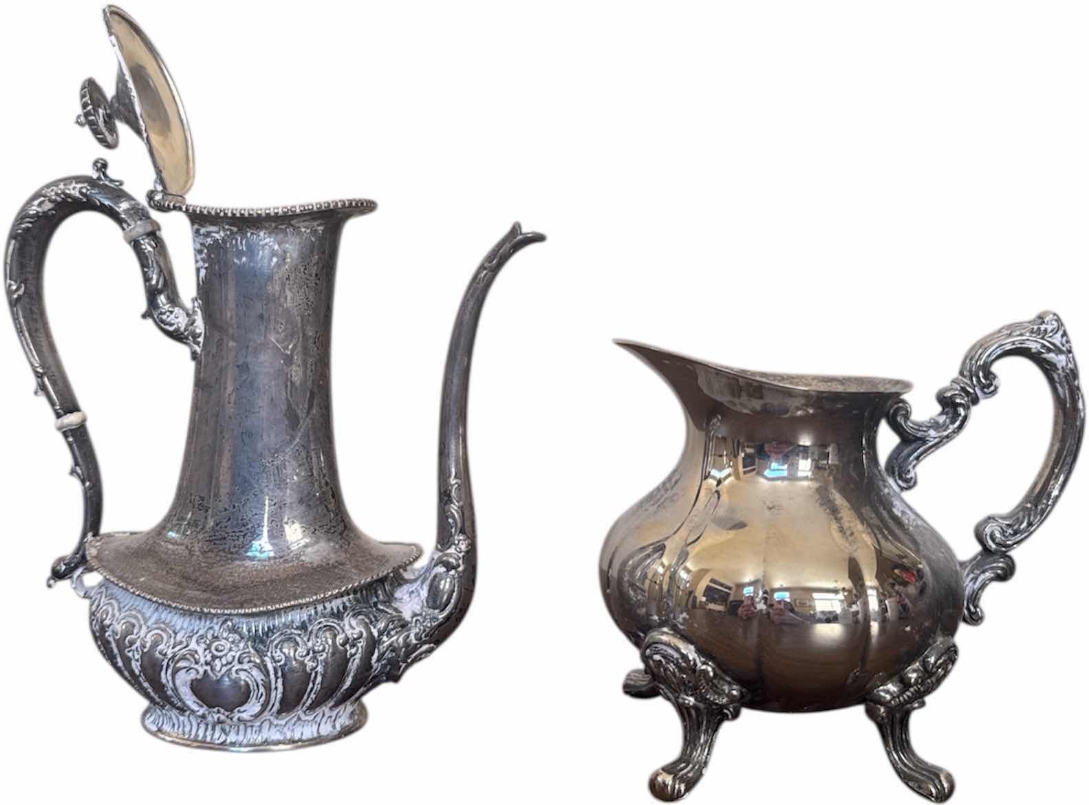 Photo 1 of 3- ANTIQUE SILVER TEA AND COFFEE SET, SHEFFIELD 

H9” AND SMALLER