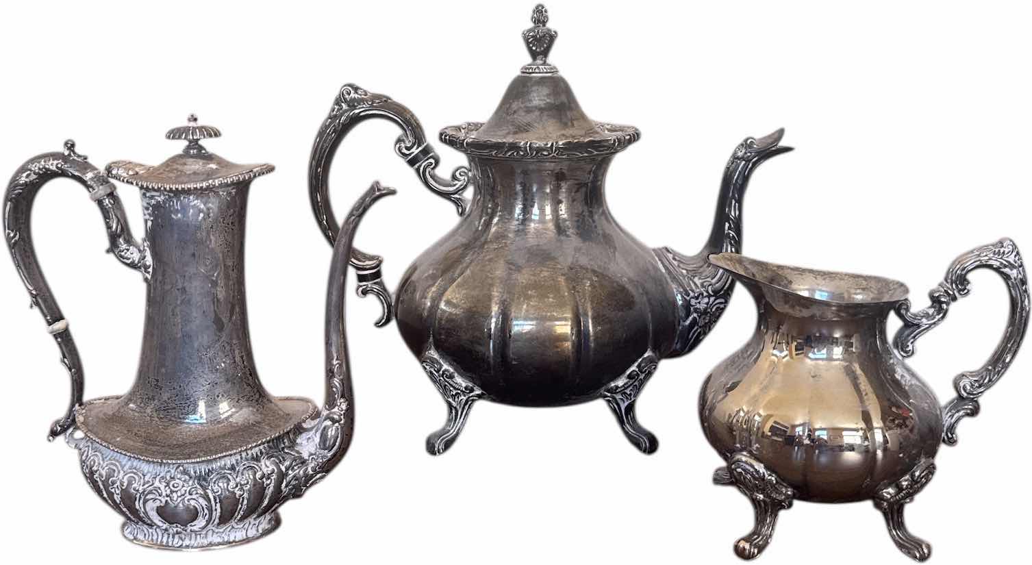 Photo 1 of 3- ANTIQUE SILVER TEA AND COFFEE SET, SHEFFIELD 

H9” AND SMALLER