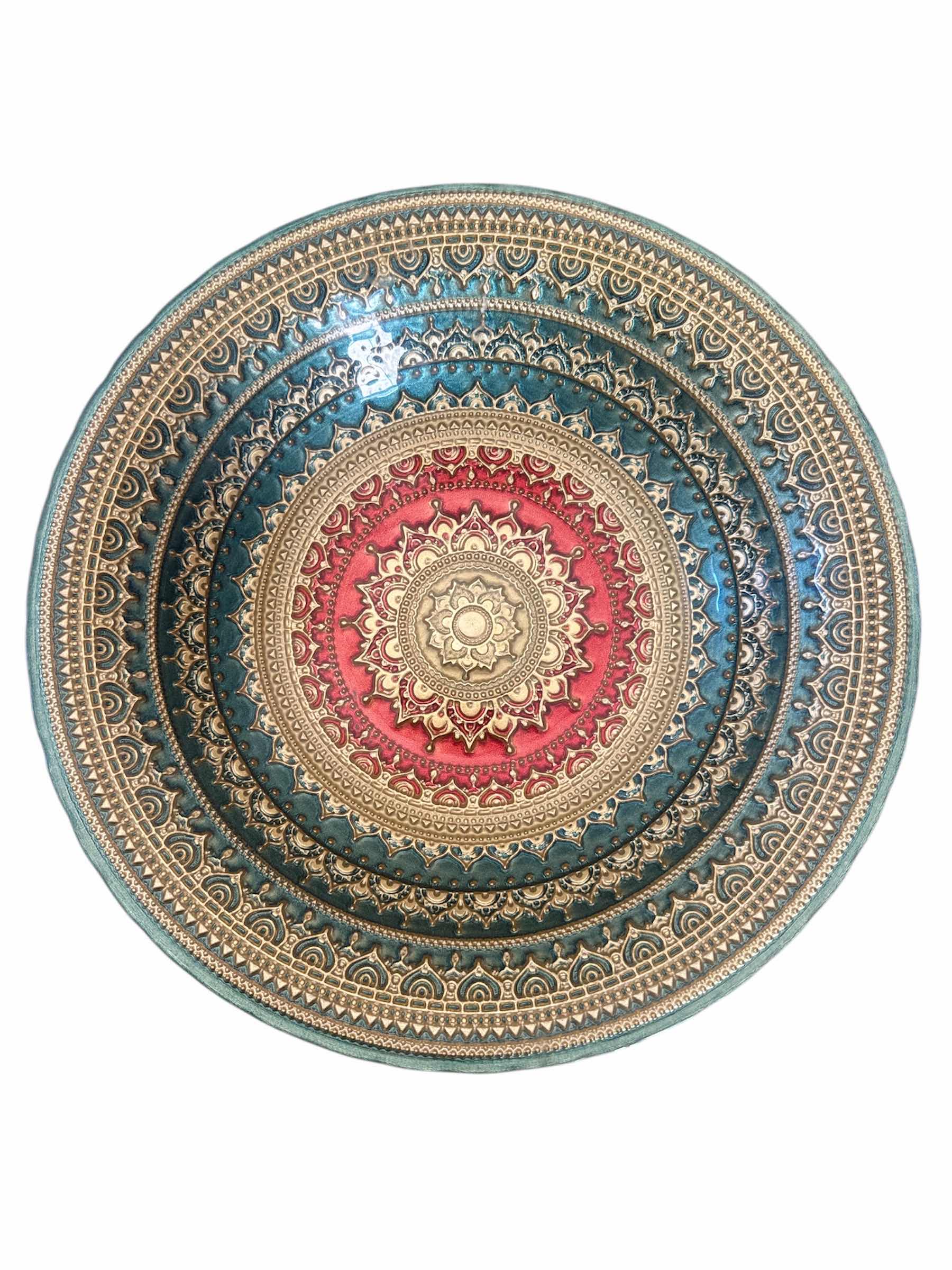 Photo 1 of VINTAGE TURKISH DECORATIVE ART GLASS HAND PAINTED CONSOLE OR CENTERPIECE BOWL

D13” X H3”