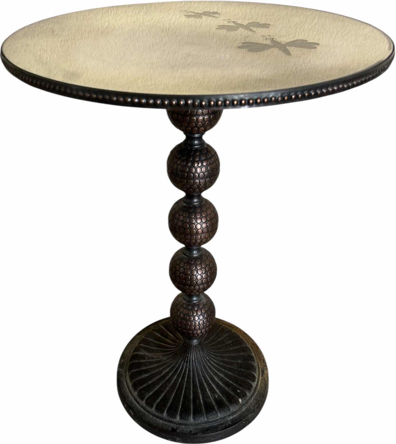 Photo 1 of SMALL GLASS TOP METAL BASE ACCENT TABLE 17” x H22 1/2” inches