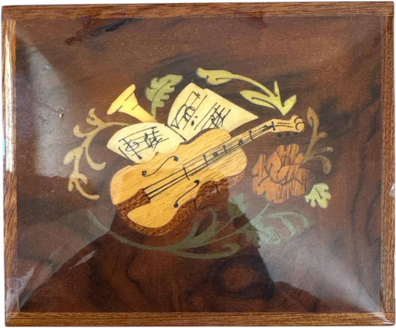 Photo 1 of 4- VINTAGE ERCOLANO WOODEN MUSIC BOX, ART OF CHOKIN GILDED WITH GOLD AND SILVER, GOLD GOBLET