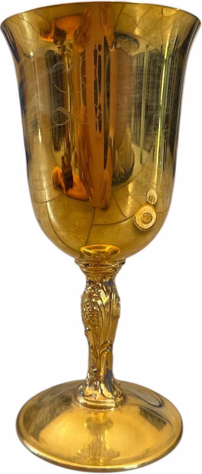 Photo 1 of 4- VINTAGE ERCOLANO WOODEN MUSIC BOX, ART OF CHOKIN GILDED WITH GOLD AND SILVER, GOLD GOBLET