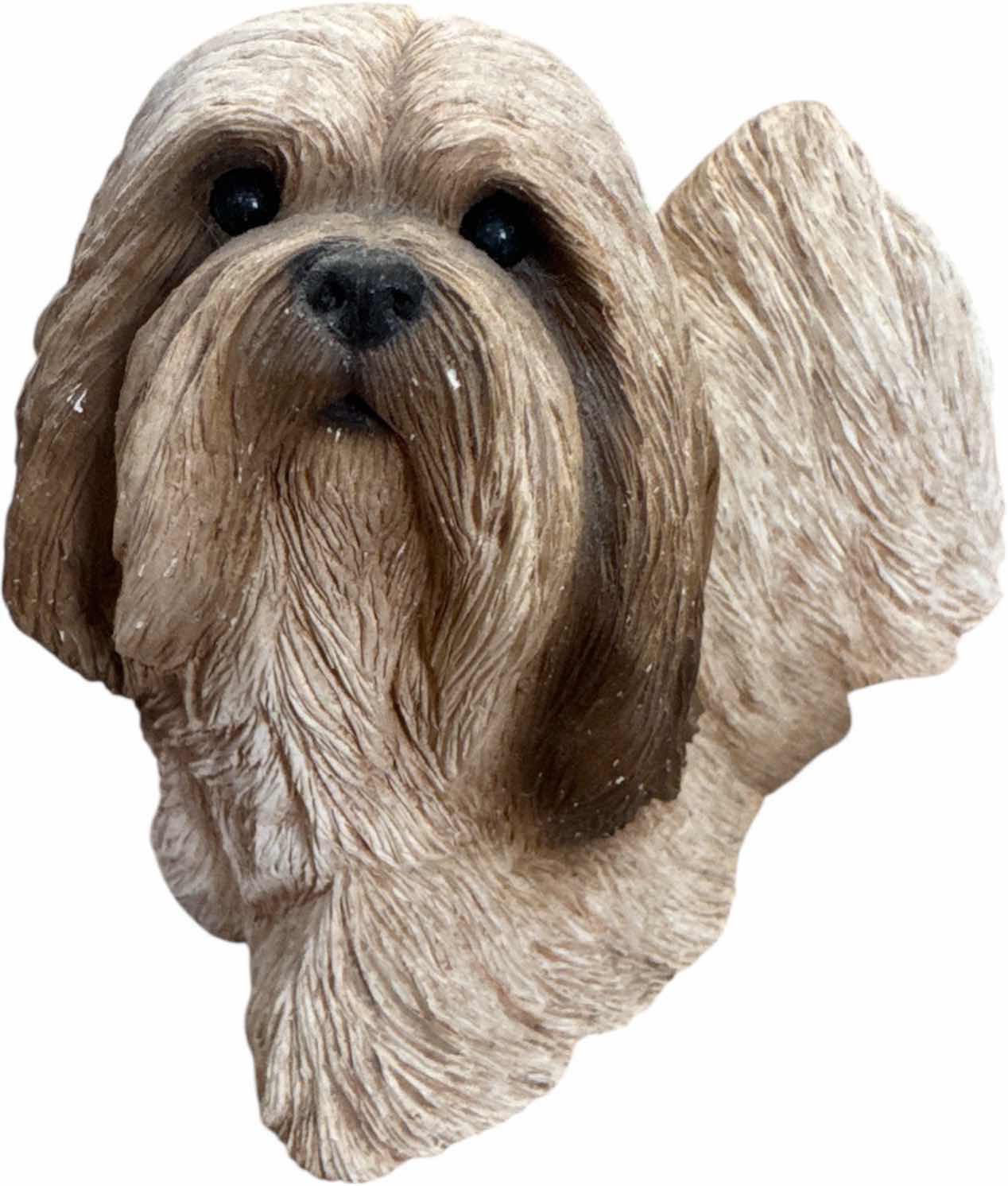 Photo 1 of VINTAGE LHASA APSO DOG, SANDICAST SCULPTURE HAND PAINTED AND CANDLE DECOR

SCULPTURE 
9” X 4” X H6”