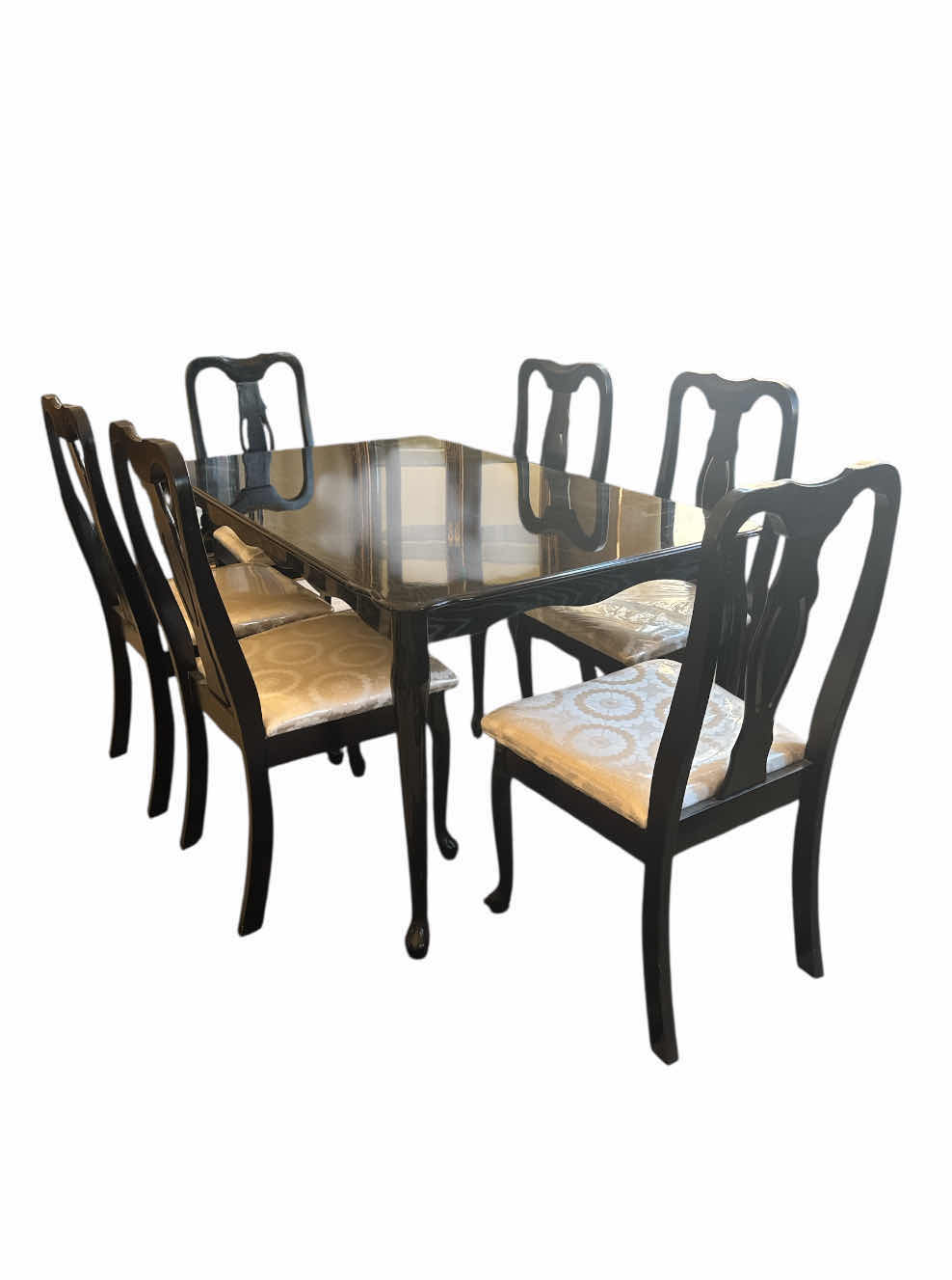 Photo 1 of BLACK DINNING TABLE AND 6 CHAIRS,
WOOD

TABLE
60” X 36” X H29”