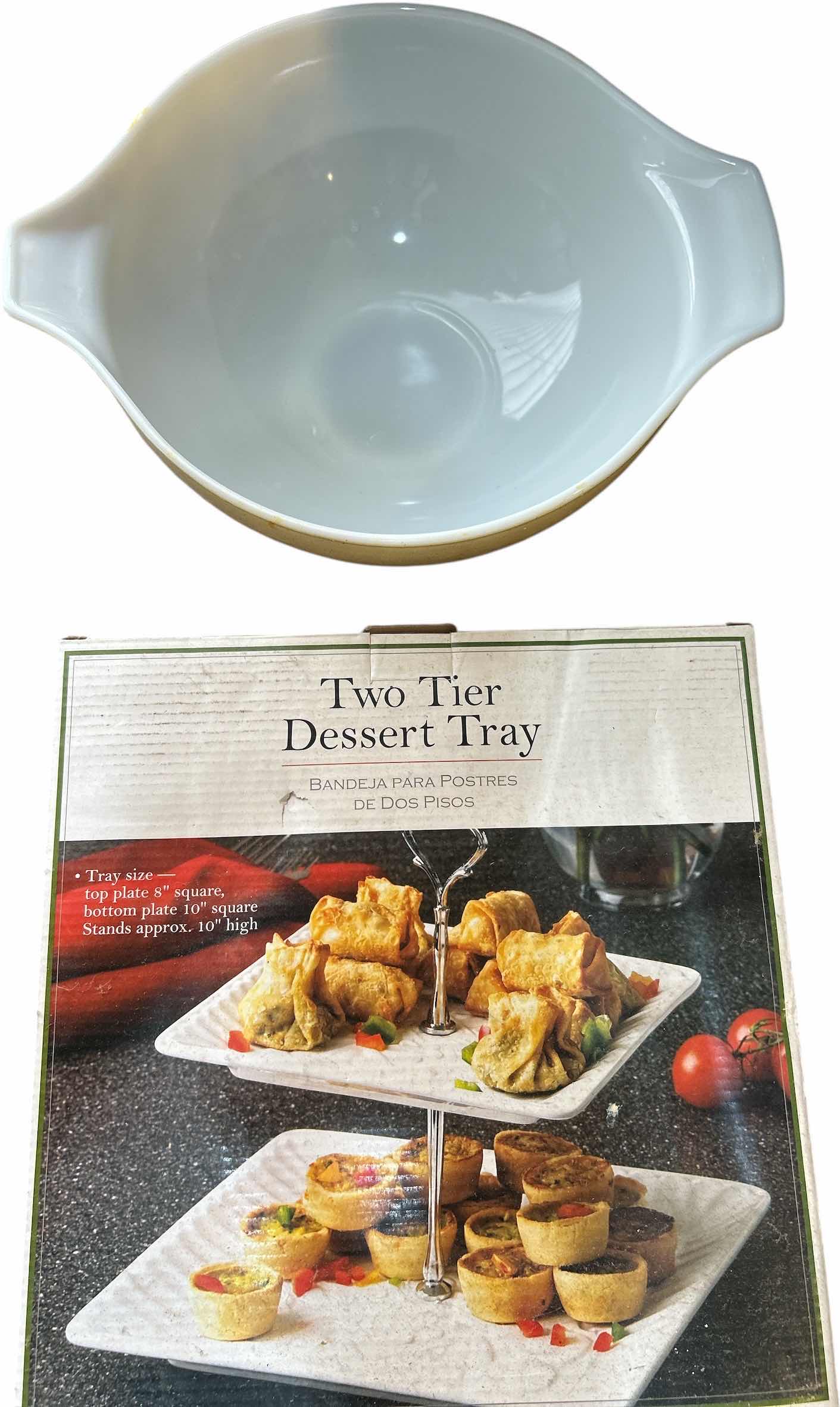 Photo 1 of TWO TIER DESSERT TRAY & PYREX BOWL