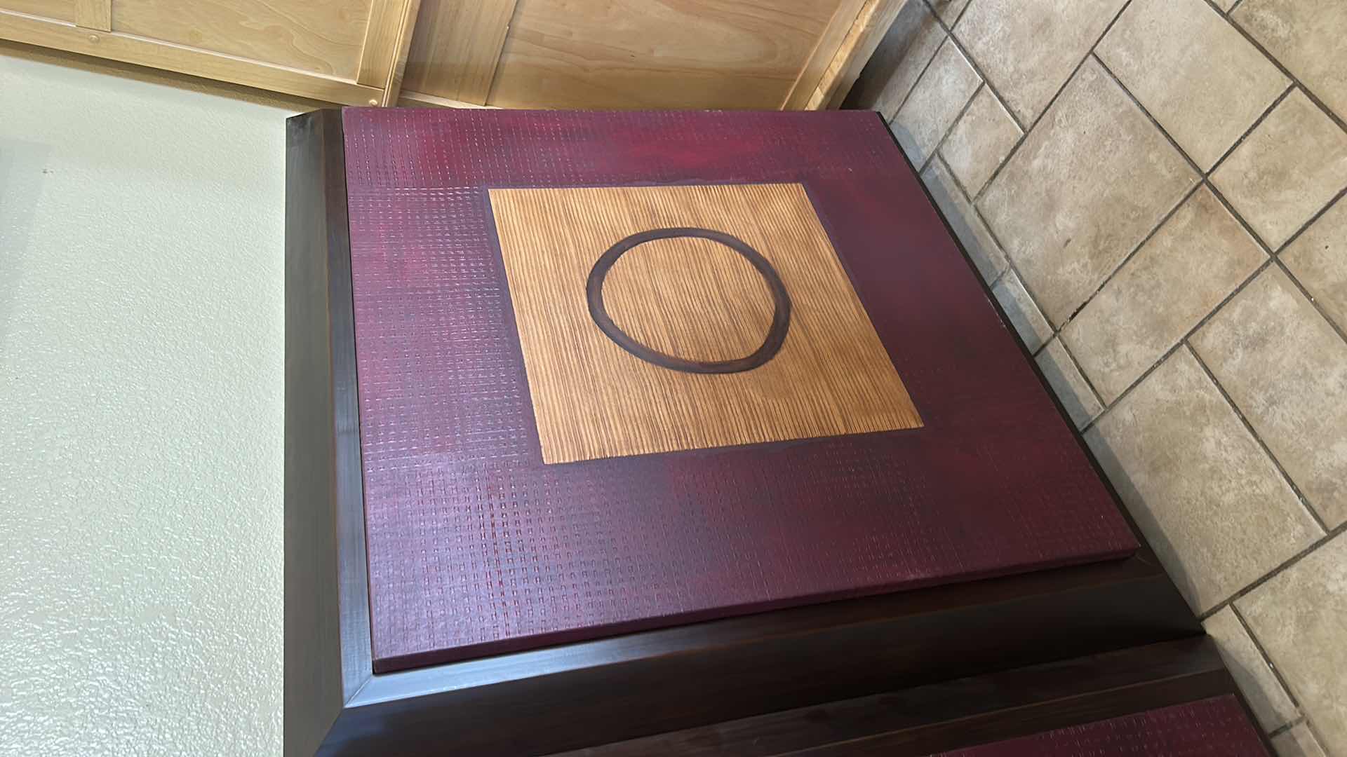 Photo 1 of 2 WALL DECOR - CIRCLE & SQUARE ON CANVAS MOUNTED ON WOOD ARTWORK 43“ x 4” x H42”