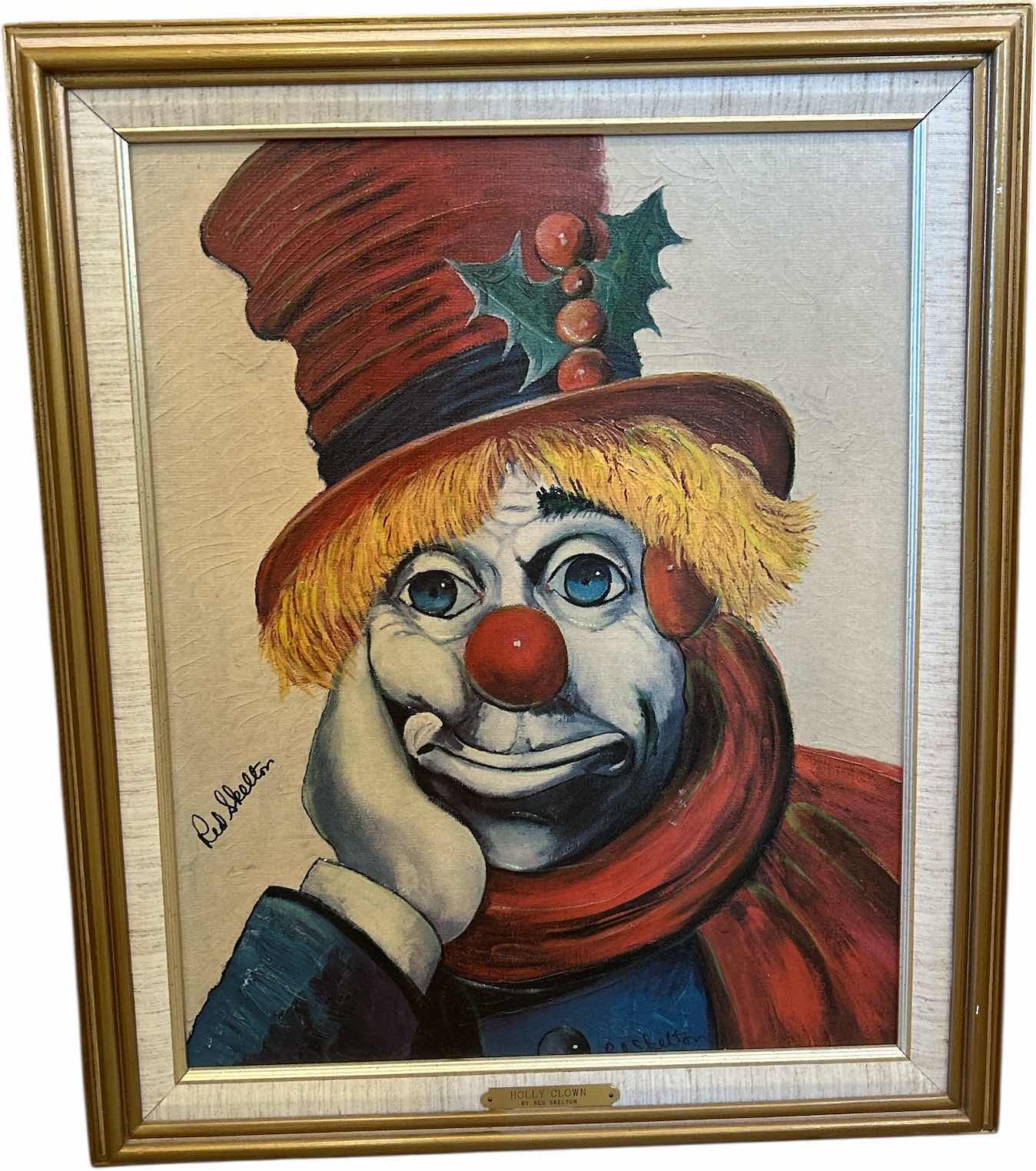 Photo 1 of FRAMED OIL ON CANVAS SIGNED RED SKELTON “HOLLY CLOWN” ARTWORK 20 1/2” x H24 1/2”