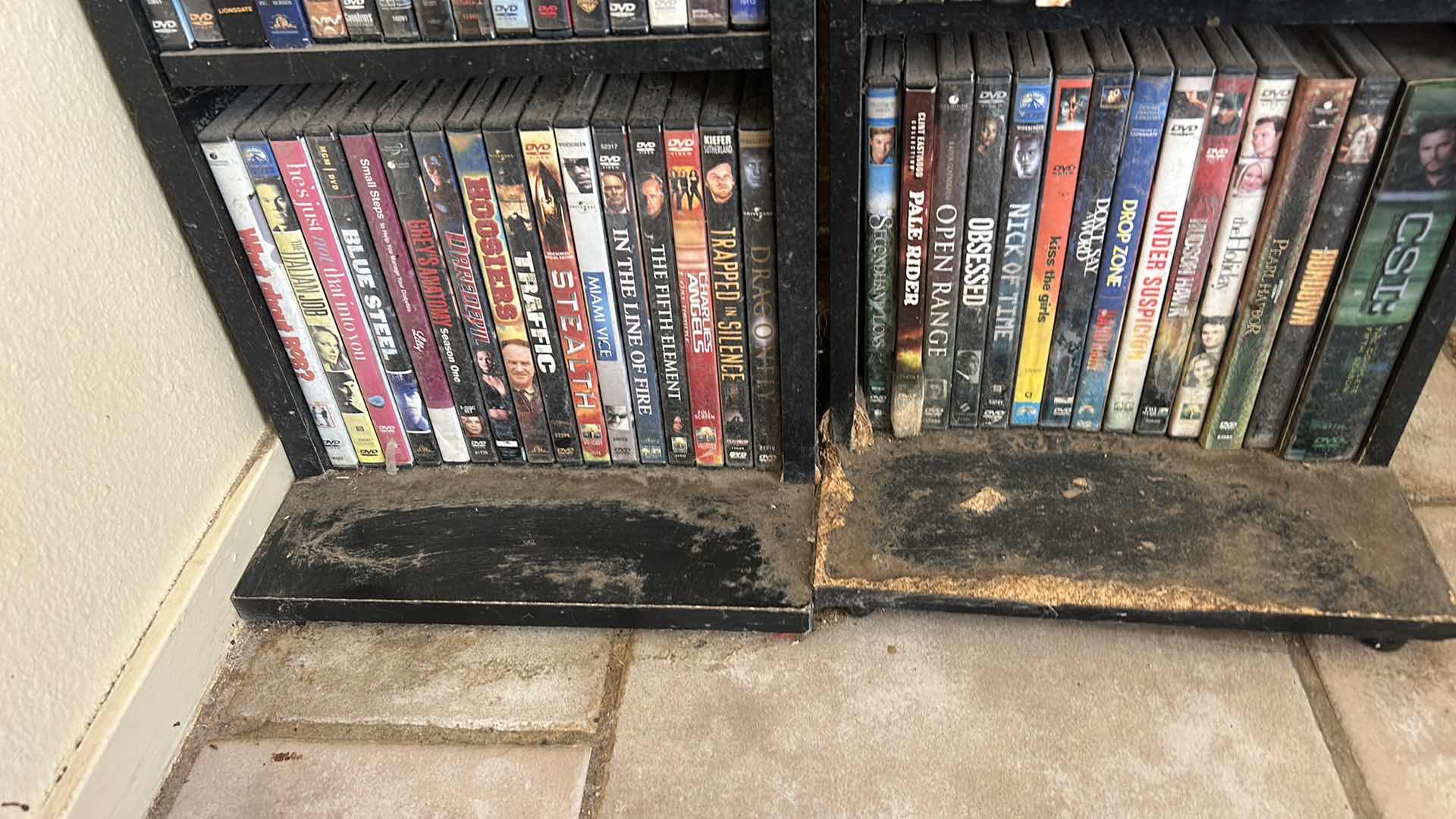 Photo 1 of 2 BLACK SHELVING UNITS WITH DVD’s