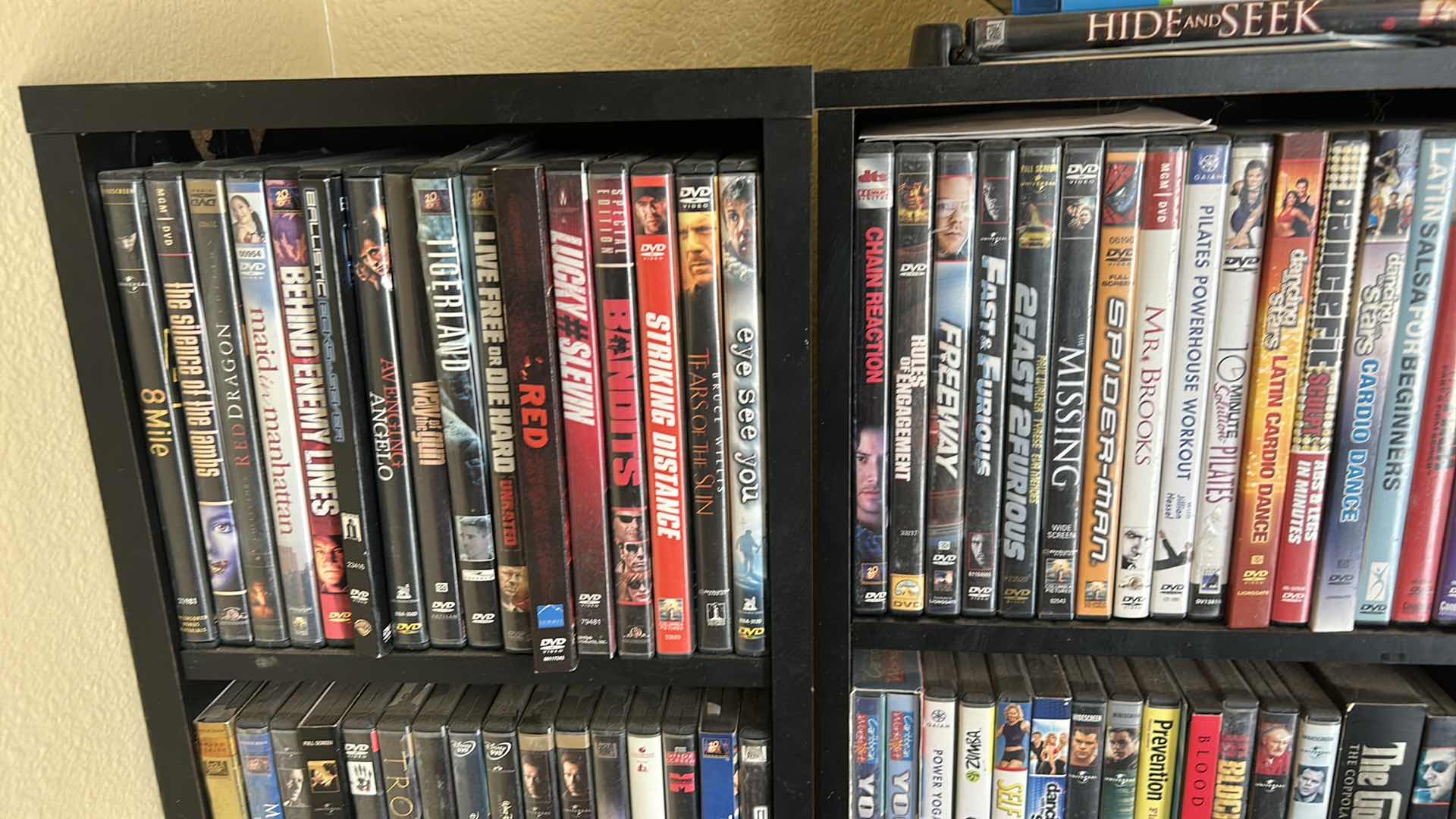 Photo 1 of 2 BLACK SHELVING UNITS WITH DVD’s