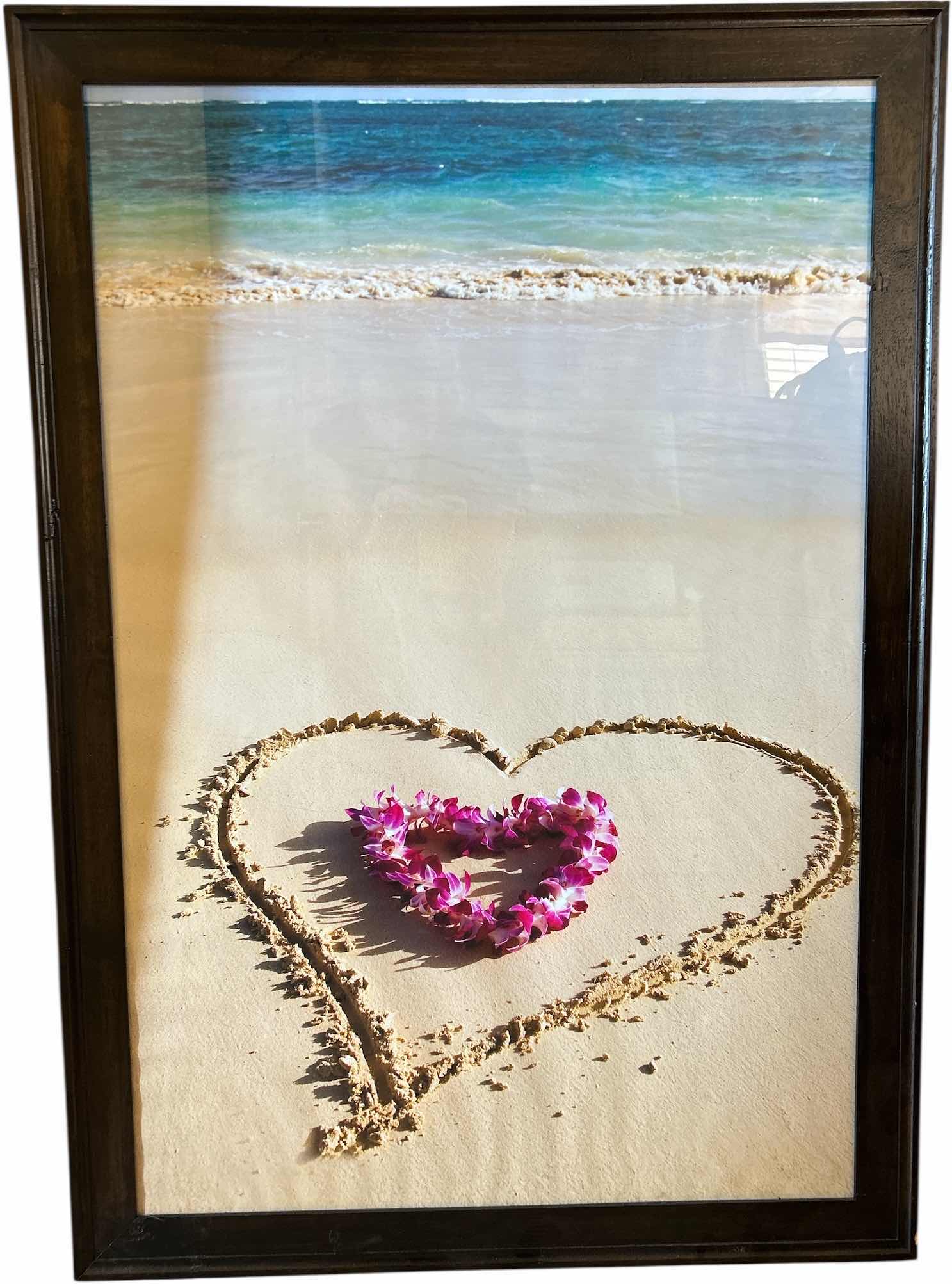 Photo 1 of FRAMED HEART IN SAND BEACH ARTWORK 28” x H40”