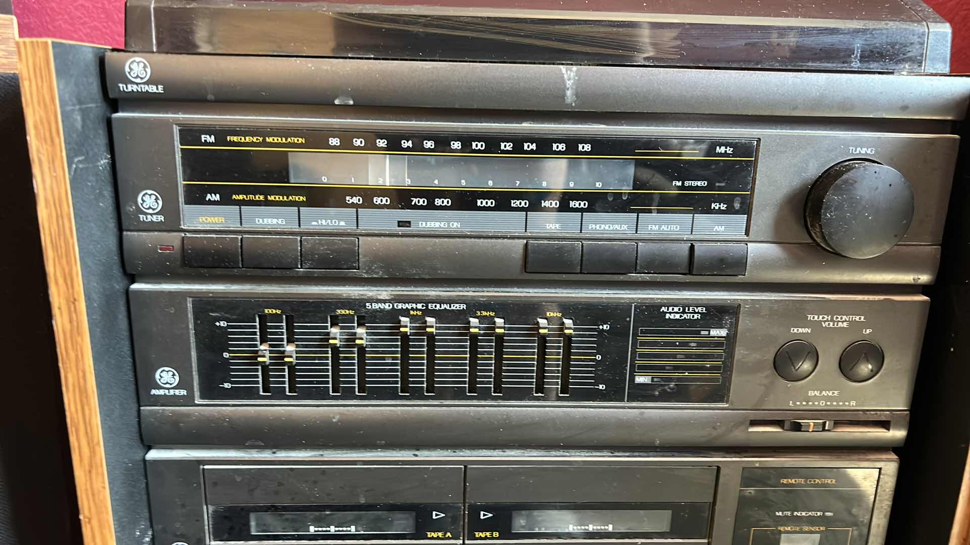 Photo 1 of GE HOME MUSIC SYSTEM, 2 SPEAKERS AND WOOD CABINET
