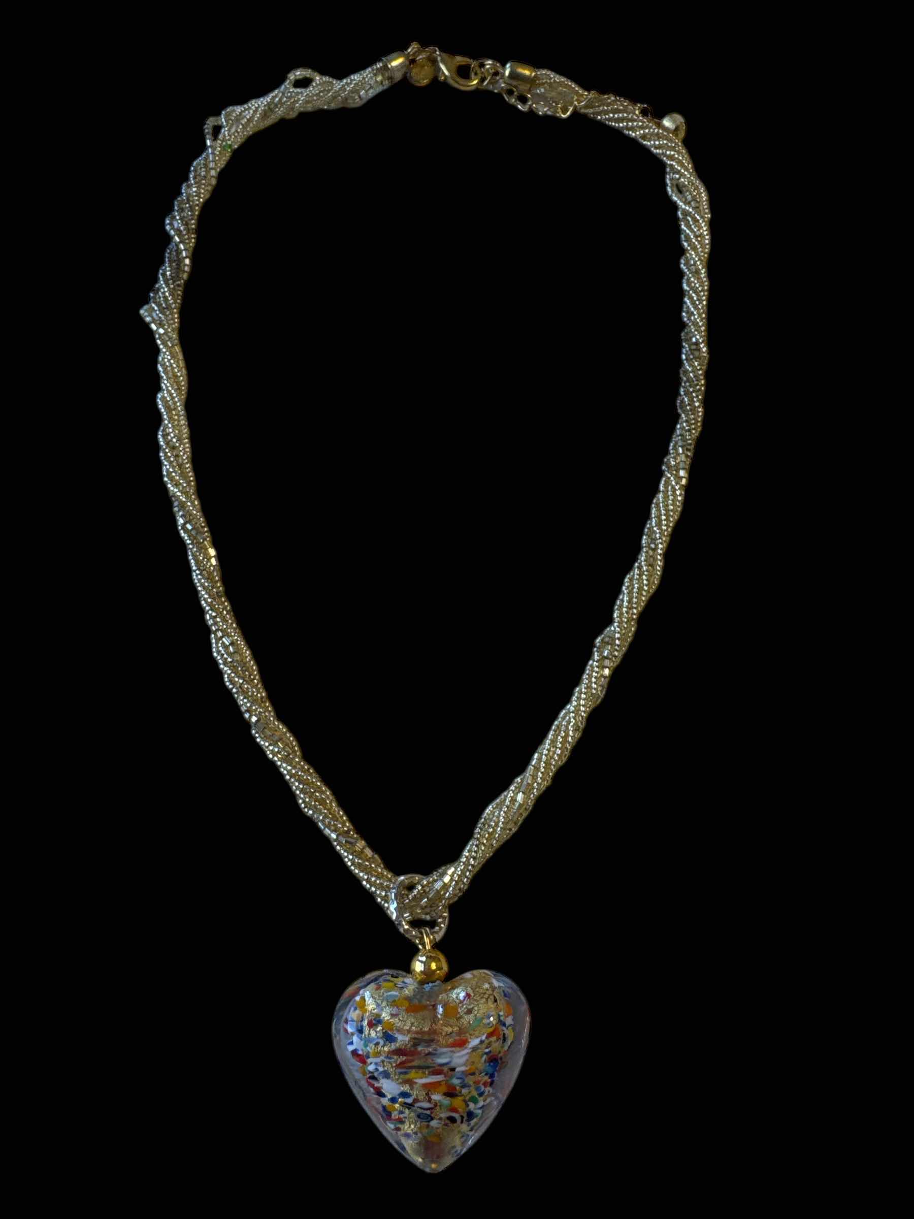 Photo 1 of STAUER MURANO CONFETTO GOLD CHAIN NECKLACE AND HEART PUFFED SHAPED PENDANT, GOLD TONE JEWELRY