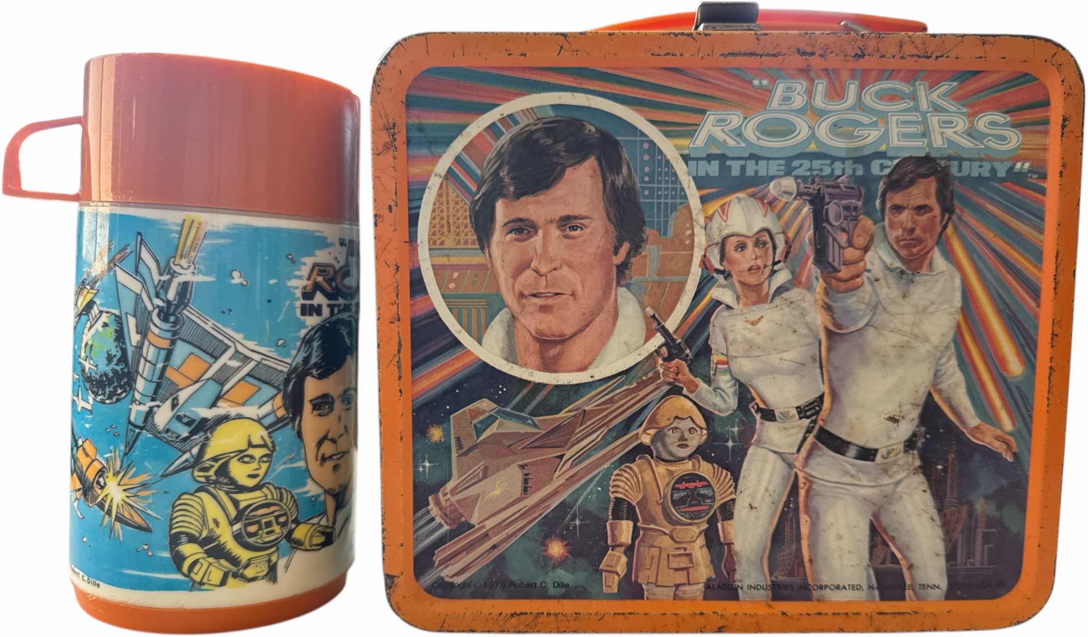 Photo 1 of VINTAGE 1979 BUCK ROGERS IN THE 25TH CENTURY METAL LUNCH BOX AND THERMAL
8” X 4” X H7”