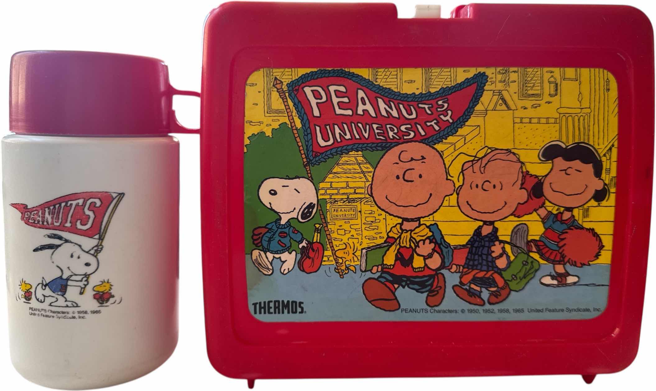 Photo 1 of VINTAGE PEANUTS LUNCH BOX AND THERMAL, PLASTIC, RED
8.75” X 4” X H7.5”