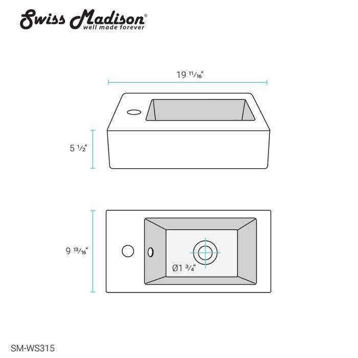 Photo 3 of NEW SWISS MADISON VOLTAIRE 19.5” WHITE LEFT SIDE FAUCET WALL MOUNTED SINK MODEL SM-WS315