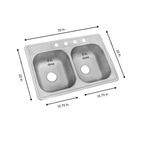 Photo 2 of NEW GLACIER BAY 33” BRUSHED STAINLESS STEEL 4 HOLE 23 GAUGE DROP IN DOUBLE BOWL SINK MODEL 622291