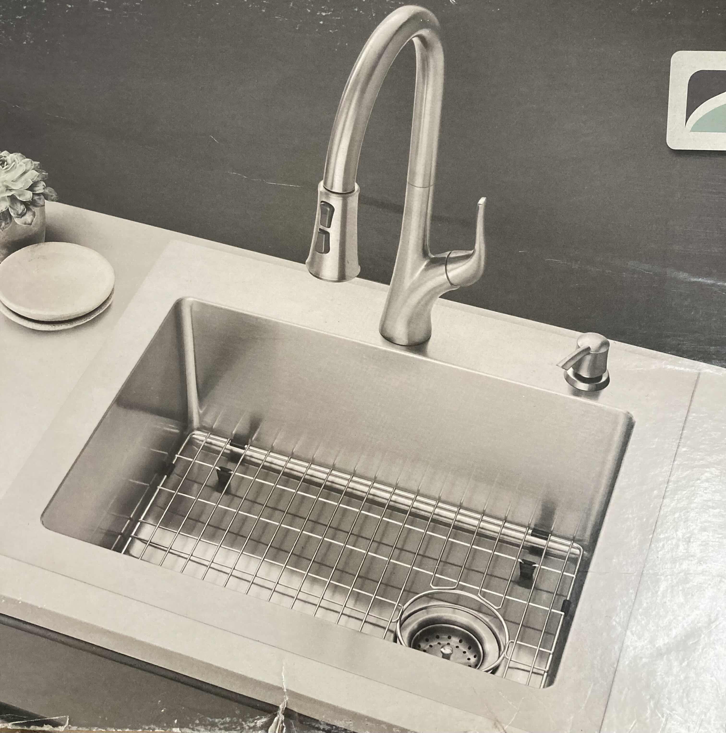 Photo 1 of NEW GLACIER BAY 25” BRUSHED STAINLESS STEEL 18 GAUGE DUAL MOUNT SINGLE BOWL KITCHEN SINK ALL IN 1 SET MODEL 1008 815 233