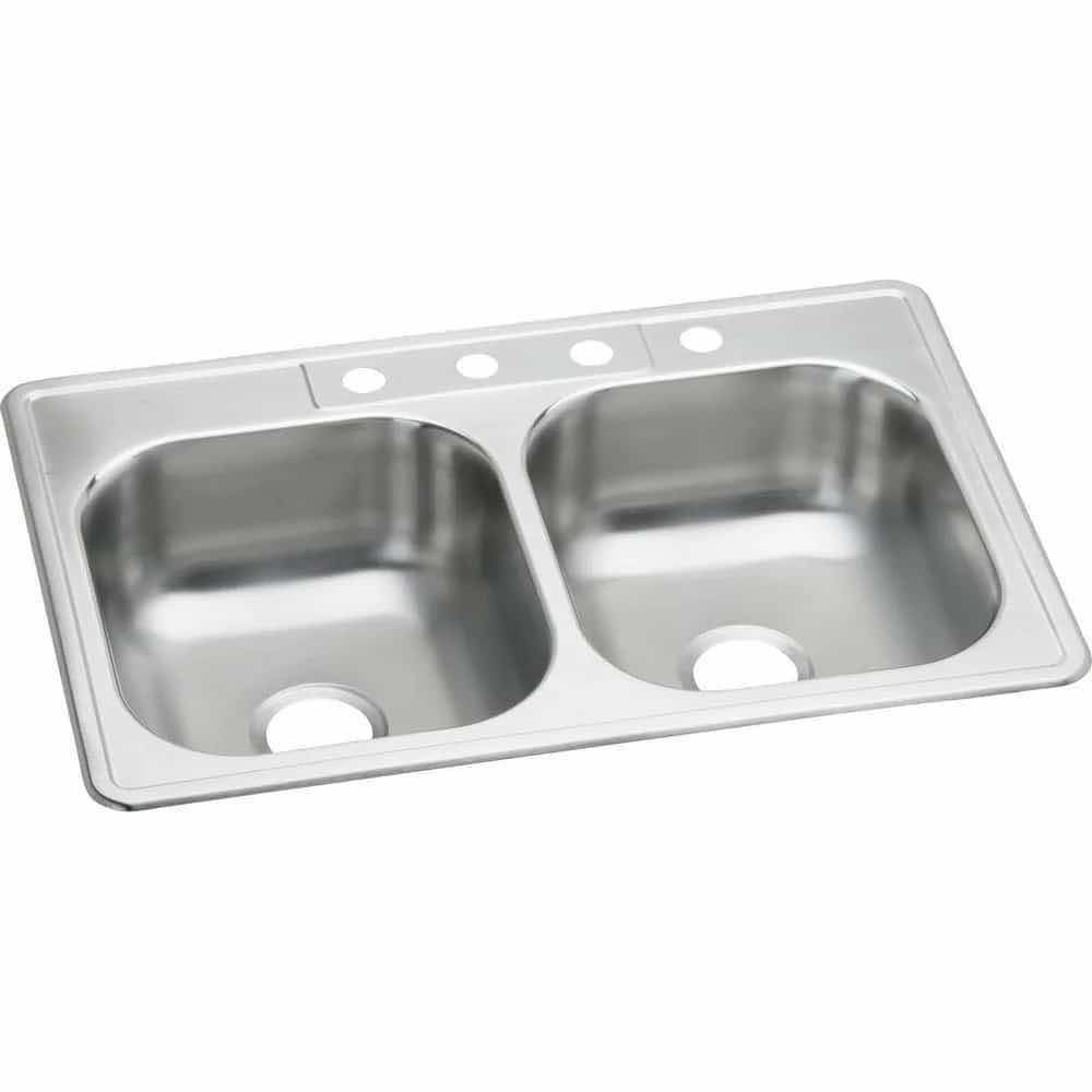 Photo 1 of NEW GLACIER BAY 33” BRUSHED STAINLESS STEEL 22 GAUGE 4 FAUCET HOLE DOUBLE BOWL KITCHEN SINK MODEL 114 658