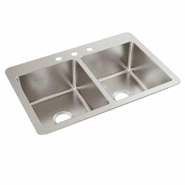 Photo 2 of NEW ELKAY AVENUE 33” STAINLESS STEEL 18 GAUGE 3 FAUCET HOLE DOUBLE BOWL KITCHEN SINK MODEL HDDBD33229TR3