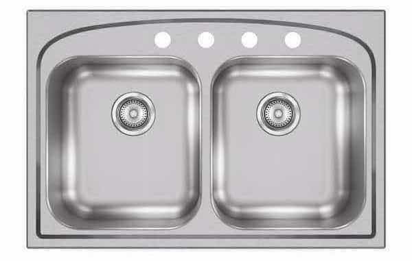 Photo 1 of NEW ELKAY PERGOLA 33” STAINLESS STEEL 20 GAUGE 4 FAUCET HOLE DOUBLE BOWL KITCHEN SINK MODEL HDDBD332294