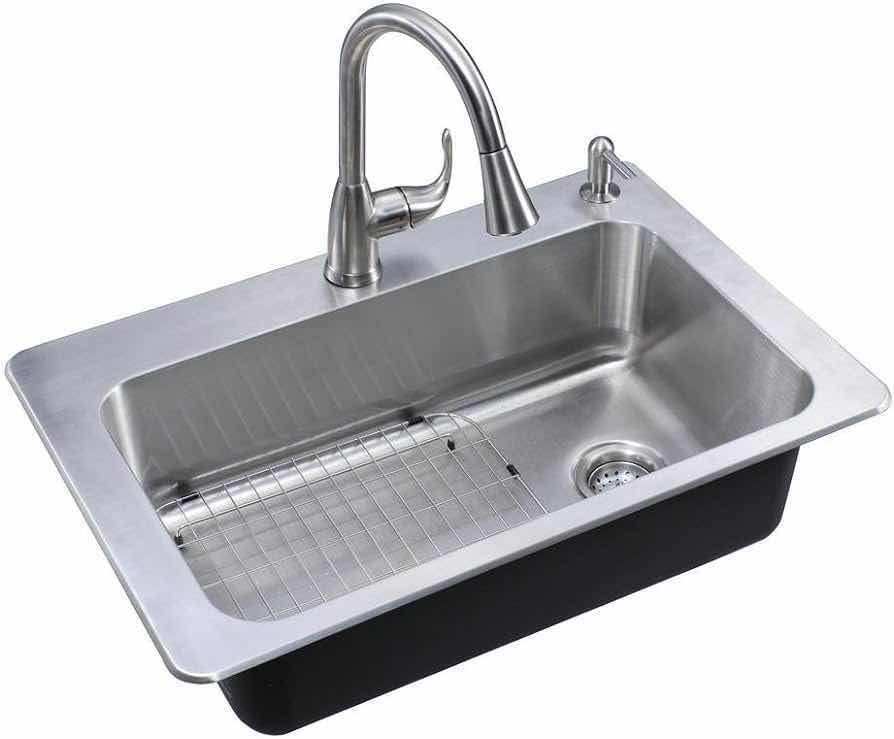 Photo 1 of NEW GLACIER BAY 22” BRUSHED STAINLESS STEEL 18 GAUGE 2 HOLE LARGE SINGLE BOWL KITCHEN SINK ALL IN 1 SET MODEL 1002 770 454