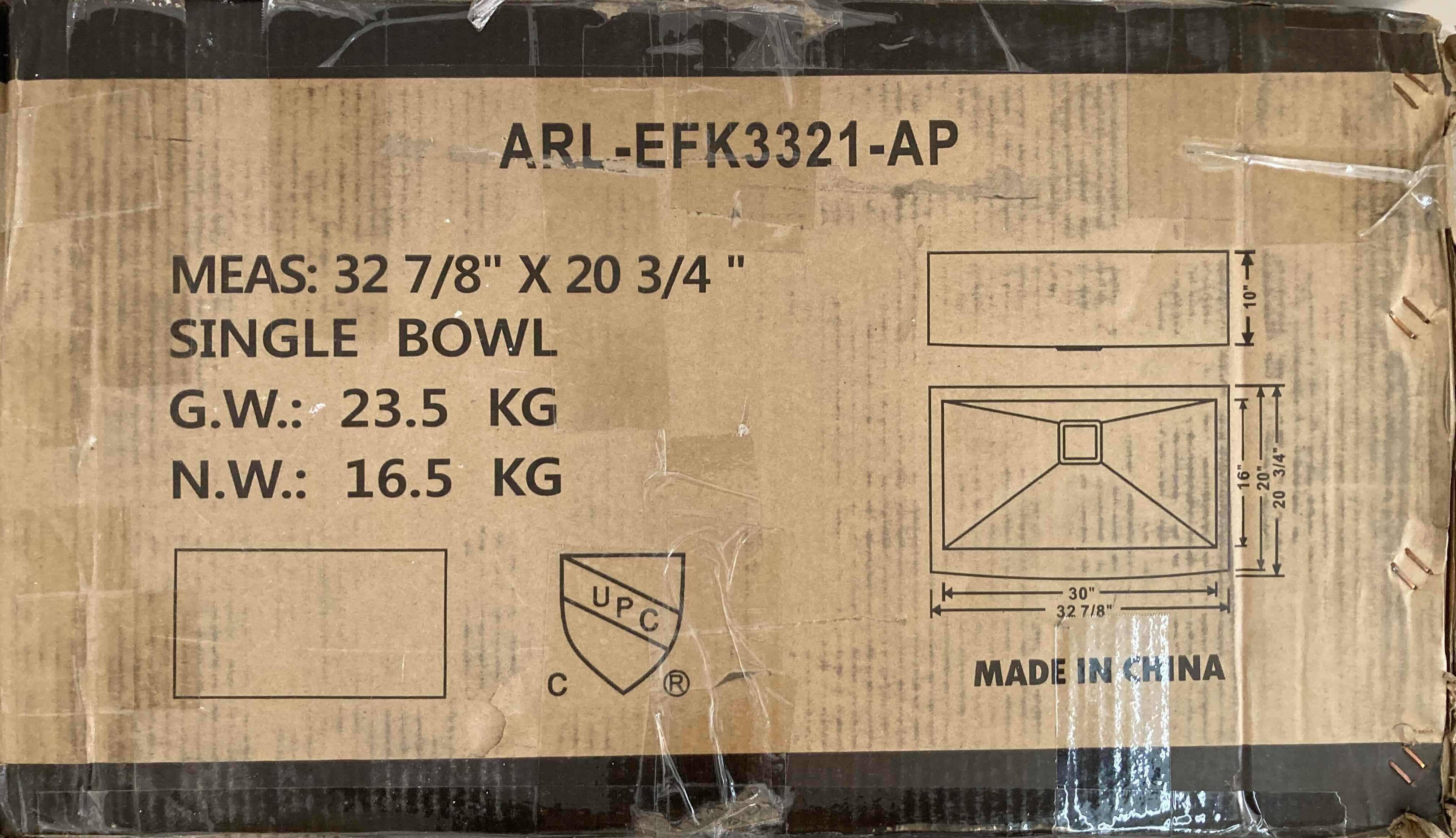 Photo 5 of NEW ARIEL 32.8" STAINLESS STEEL LARGE SINGLE BOWL SINK W ACCESSORIES MODEL ARL-EFI
K3321-AP