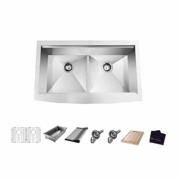 Photo 1 of NEW GLACIER BAY FARMHOUSE 33" STAINLESS STEEL 18 GAUGE DOUBLE BOWL KITCHEN WORKSTATION SINK W ACCESSORIES MODEL 1004099110