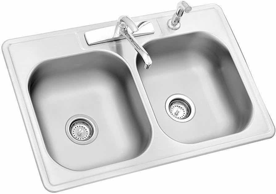 Photo 1 of NEW GLACIER BAY 33" BRUSHED STAINLESS STEEL 22 GAUGE DROP IN DOUBLE BOWL KITCHEN SINK ALL IN 1 SET MODEL 348 961