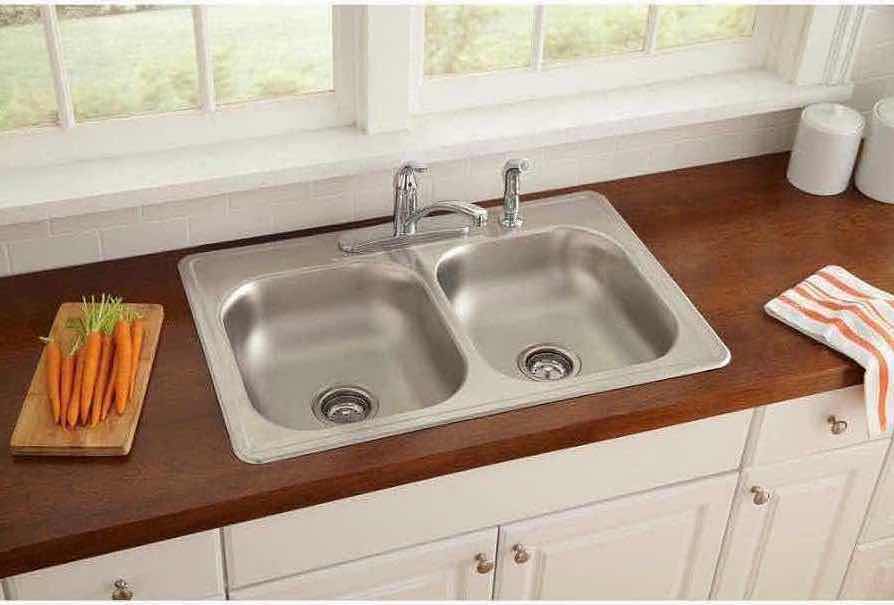 Photo 2 of NEW GLACIER BAY 33" BRUSHED STAINLESS STEEL 22 GAUGE DROP IN DOUBLE BOWL KITCHEN SINK ALL IN 1 SET MODEL 348 961