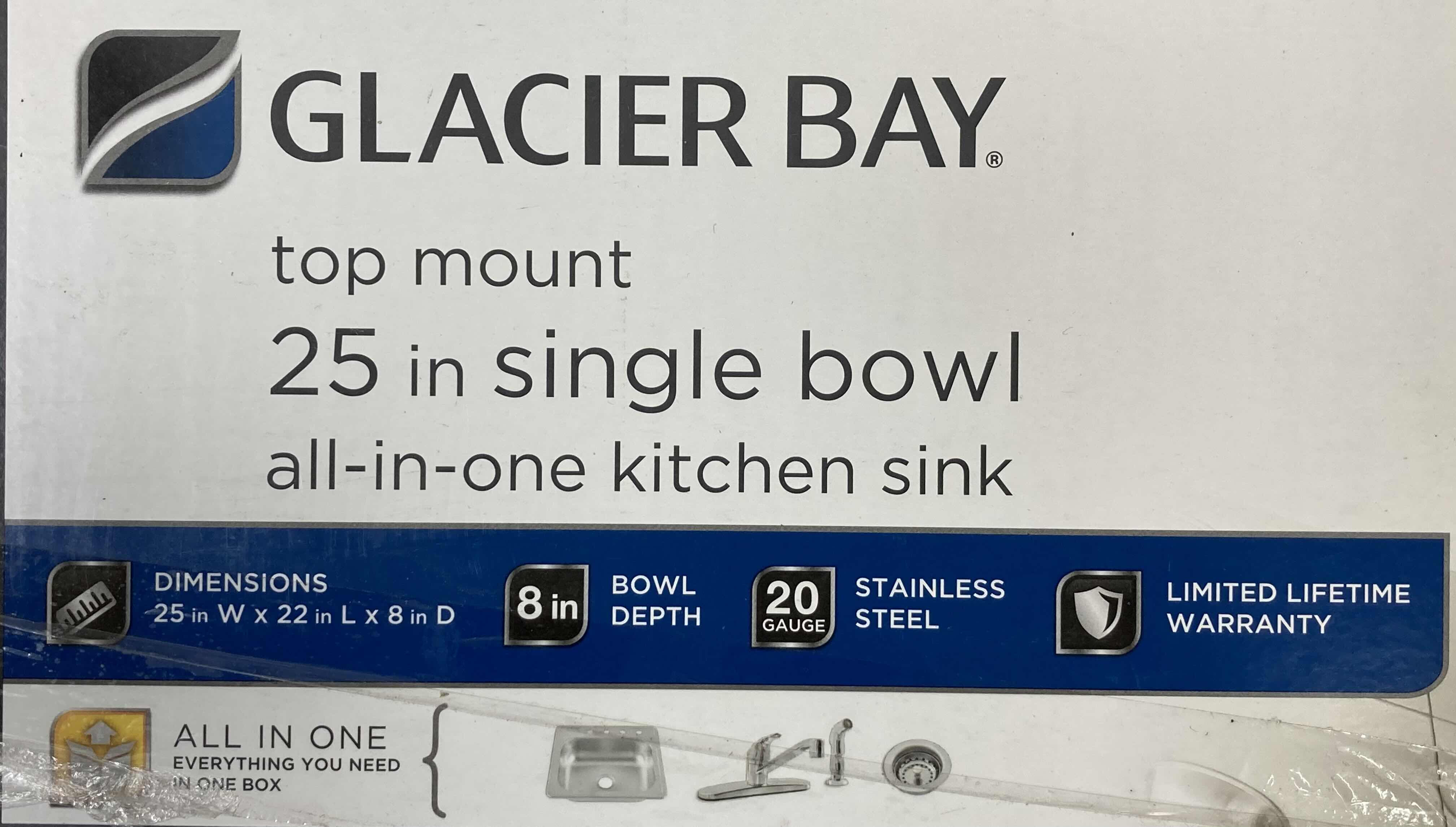 Photo 2 of NEW GLACIER BAY 25" BRUSHED STAINLESS STEEL 20 GAUGE SINGLE BOWL KITCHEN SINK ALL IN 1 SET MODEL 1006 396 498